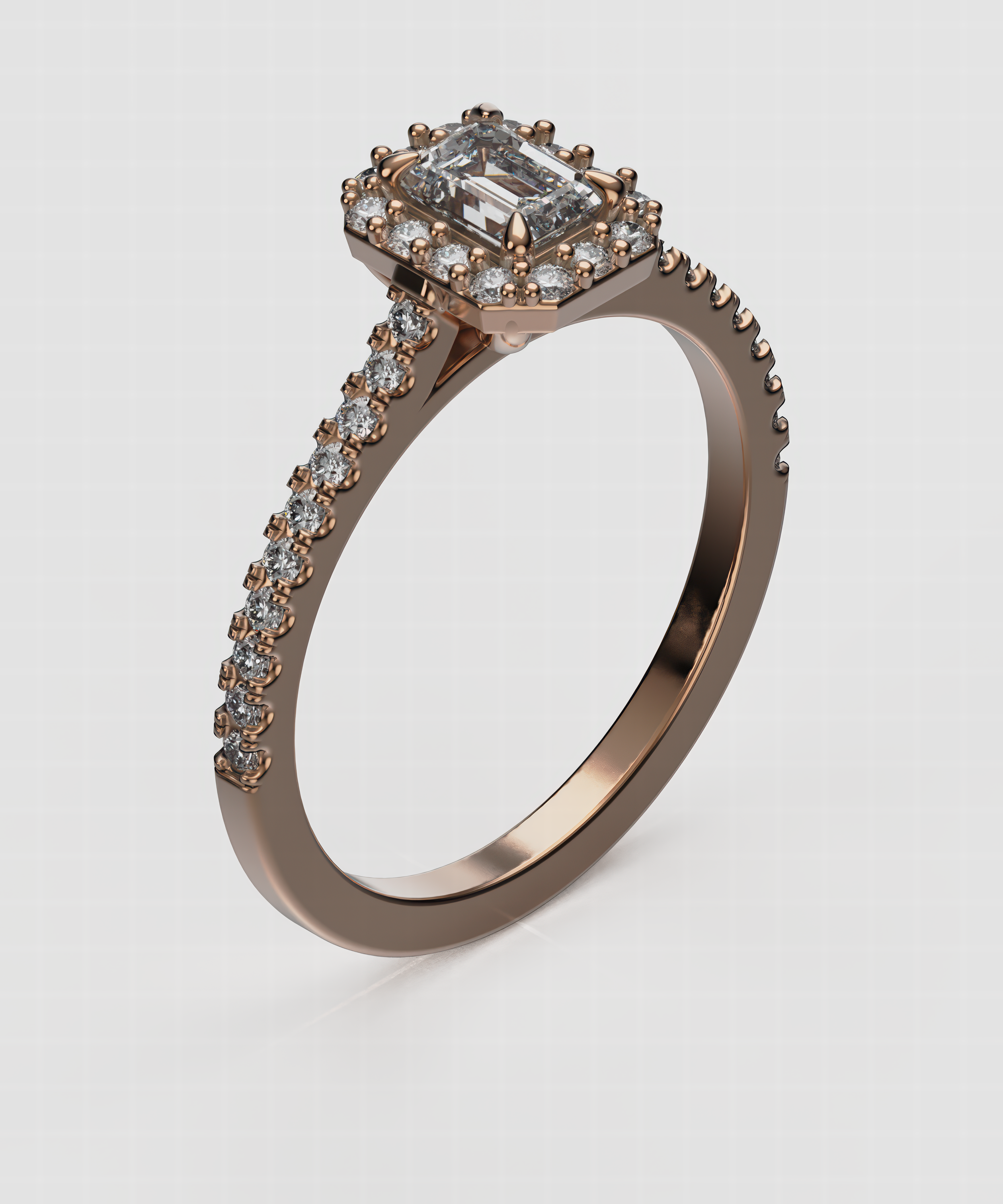 14K Gold Emerald-Cut Lab Diamond Engagement Ring with Halo