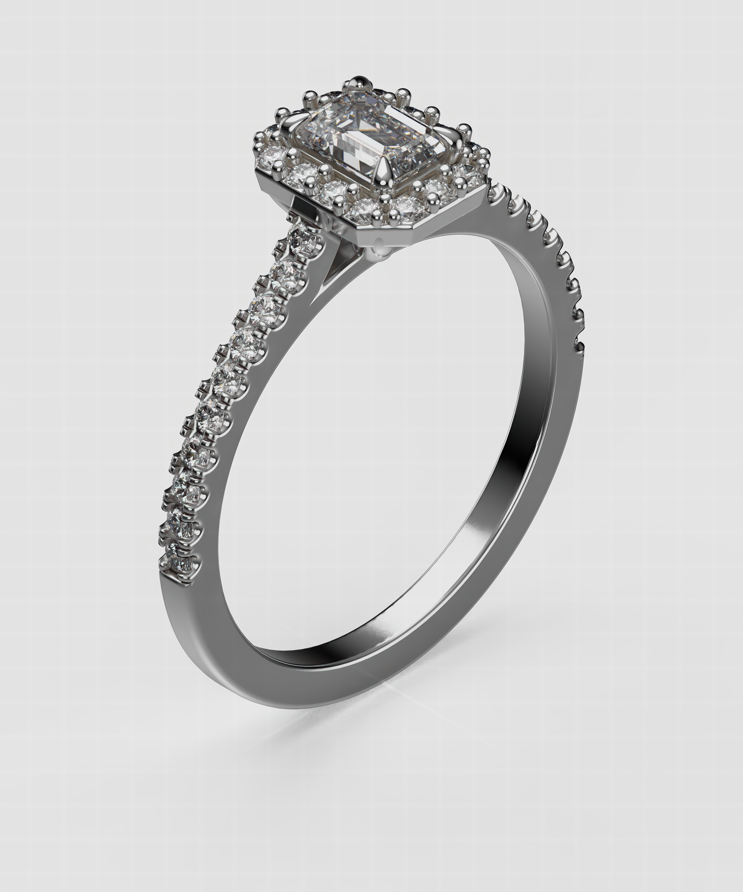 14K Gold Emerald-Cut Lab Diamond Engagement Ring with Halo