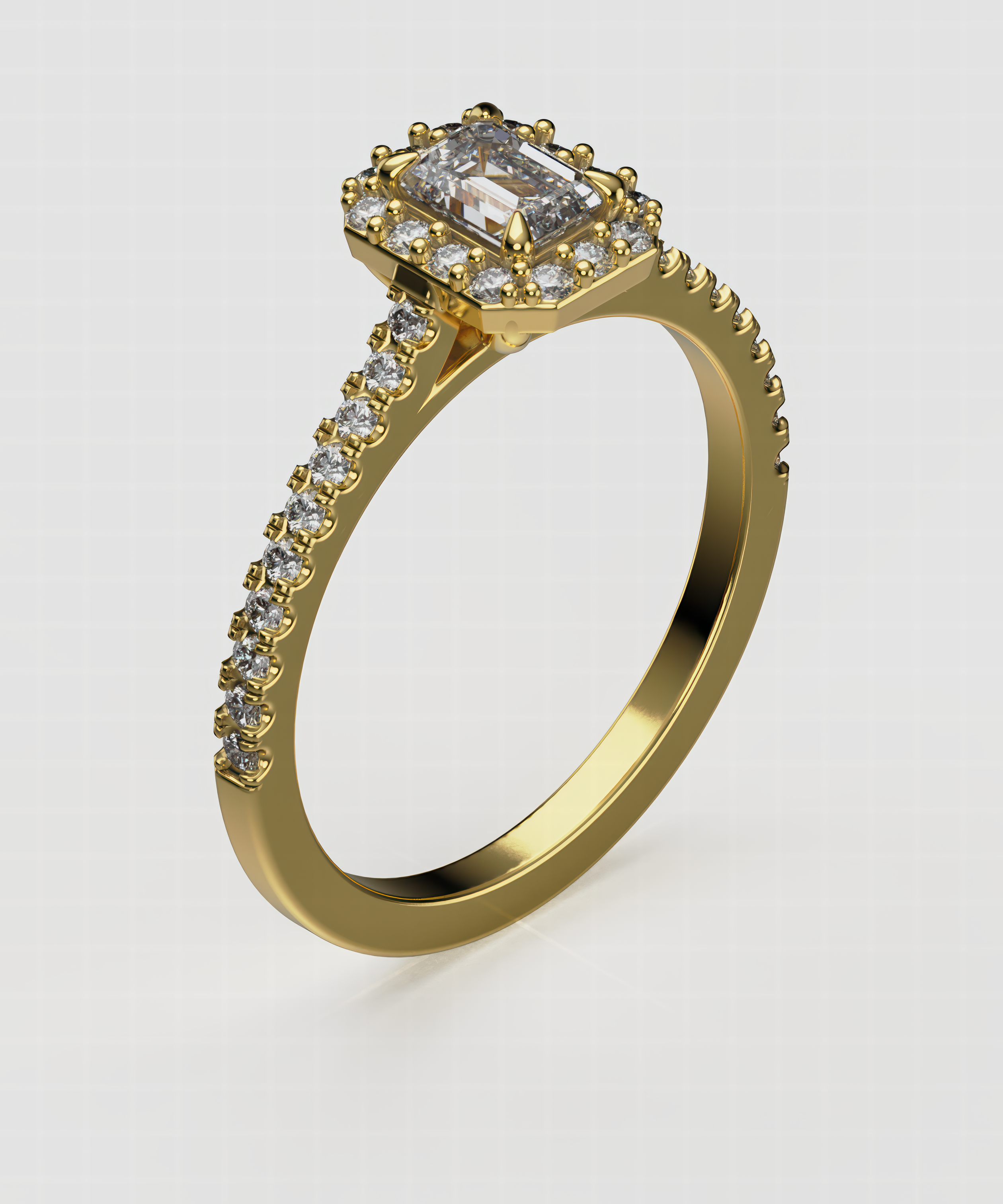 14K Gold Emerald-Cut Lab Diamond Engagement Ring with Halo