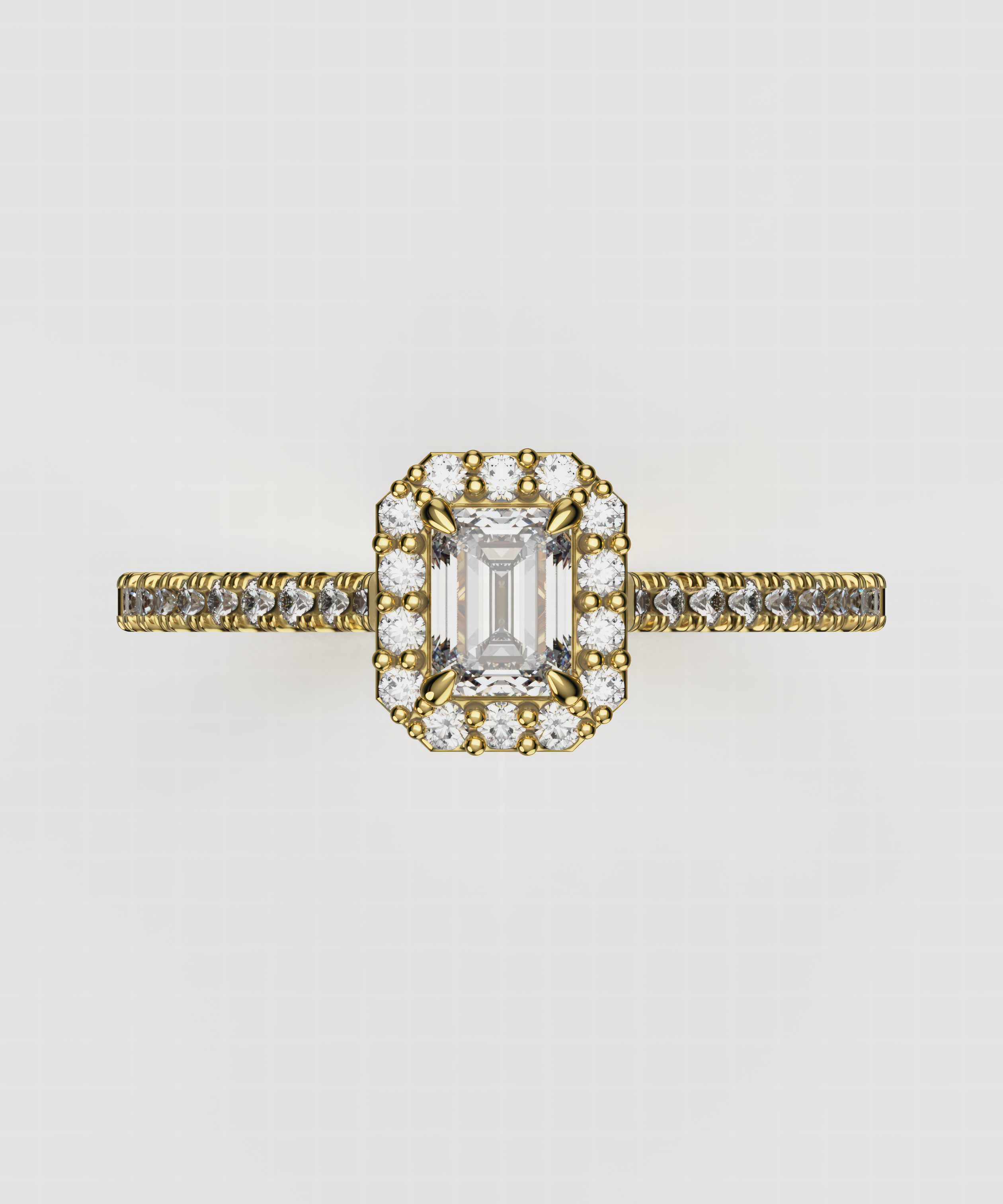 14K Gold Emerald-Cut Lab Diamond Engagement Ring with Halo