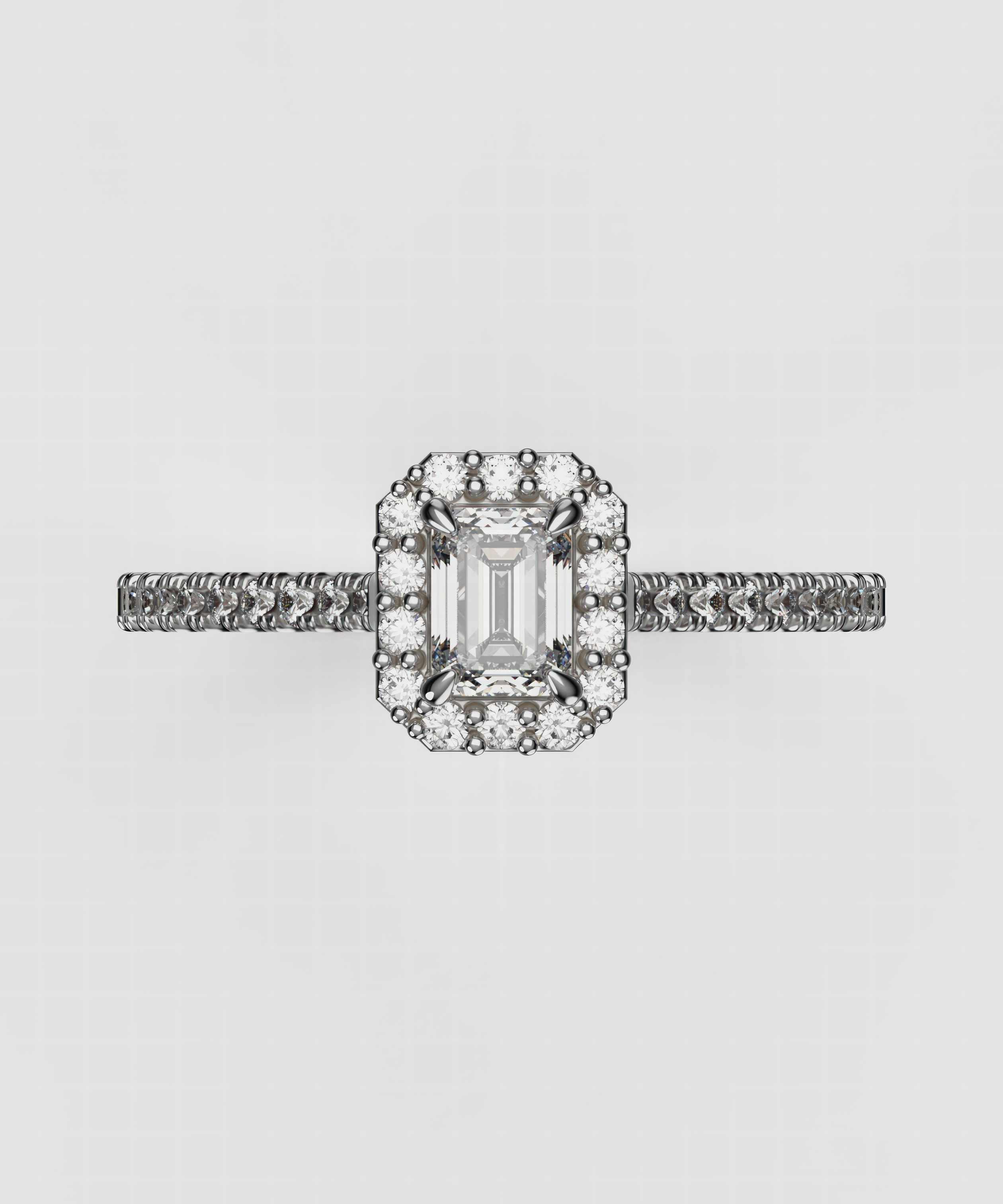 14K Gold Emerald-Cut Lab Diamond Engagement Ring with Halo