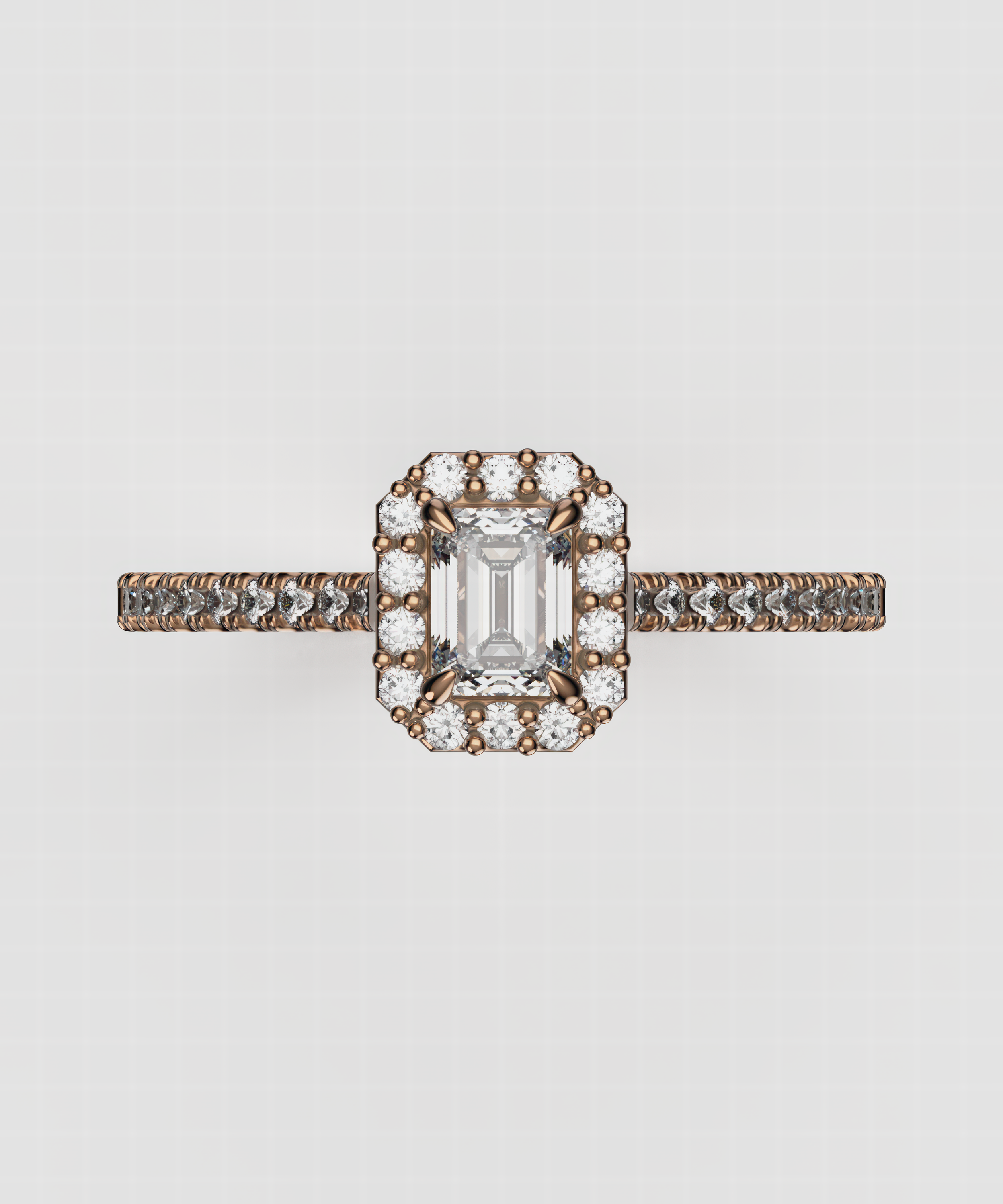 14K Gold Emerald-Cut Lab Diamond Engagement Ring with Halo