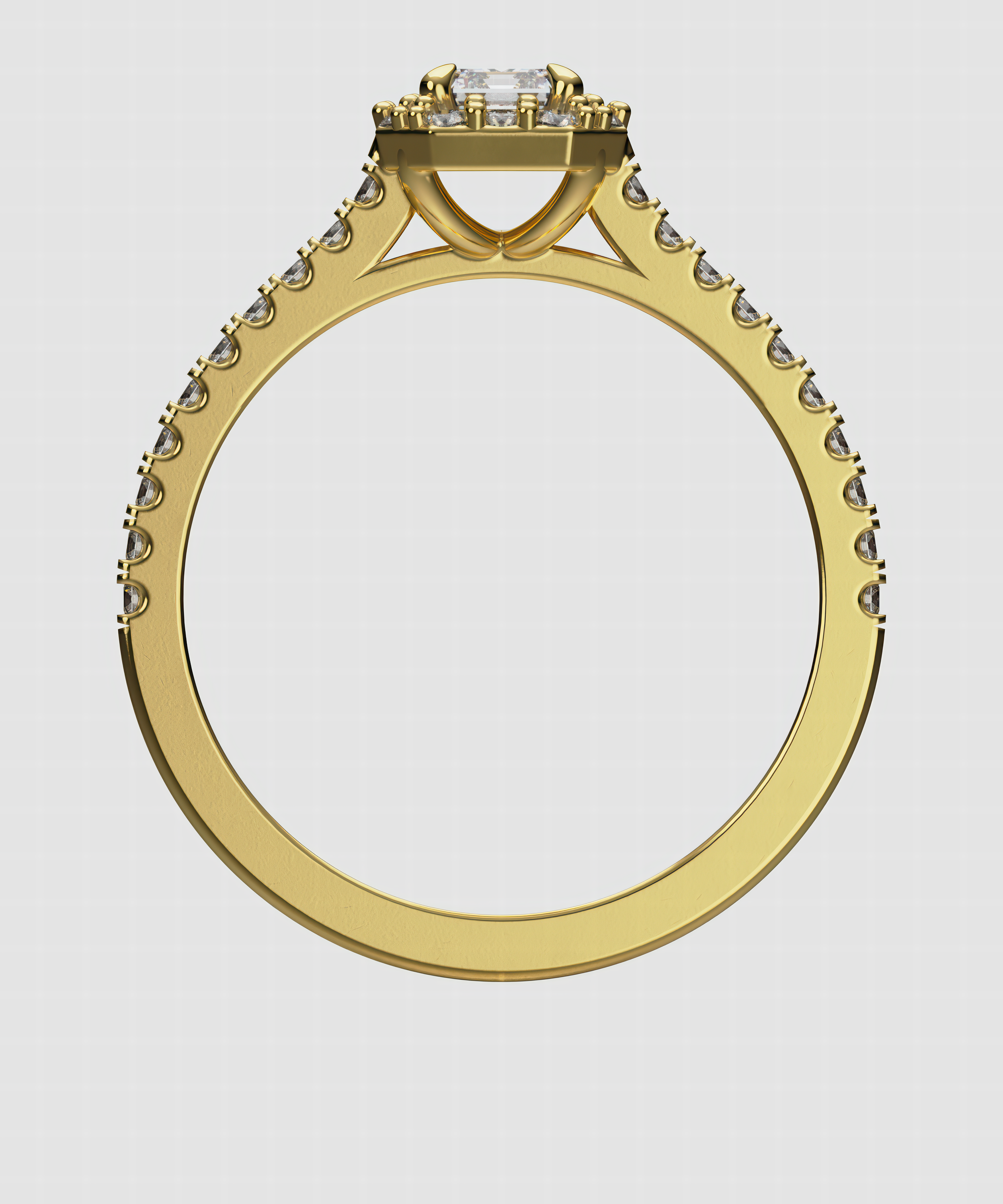 14K Gold Emerald-Cut Lab Diamond Engagement Ring with Halo