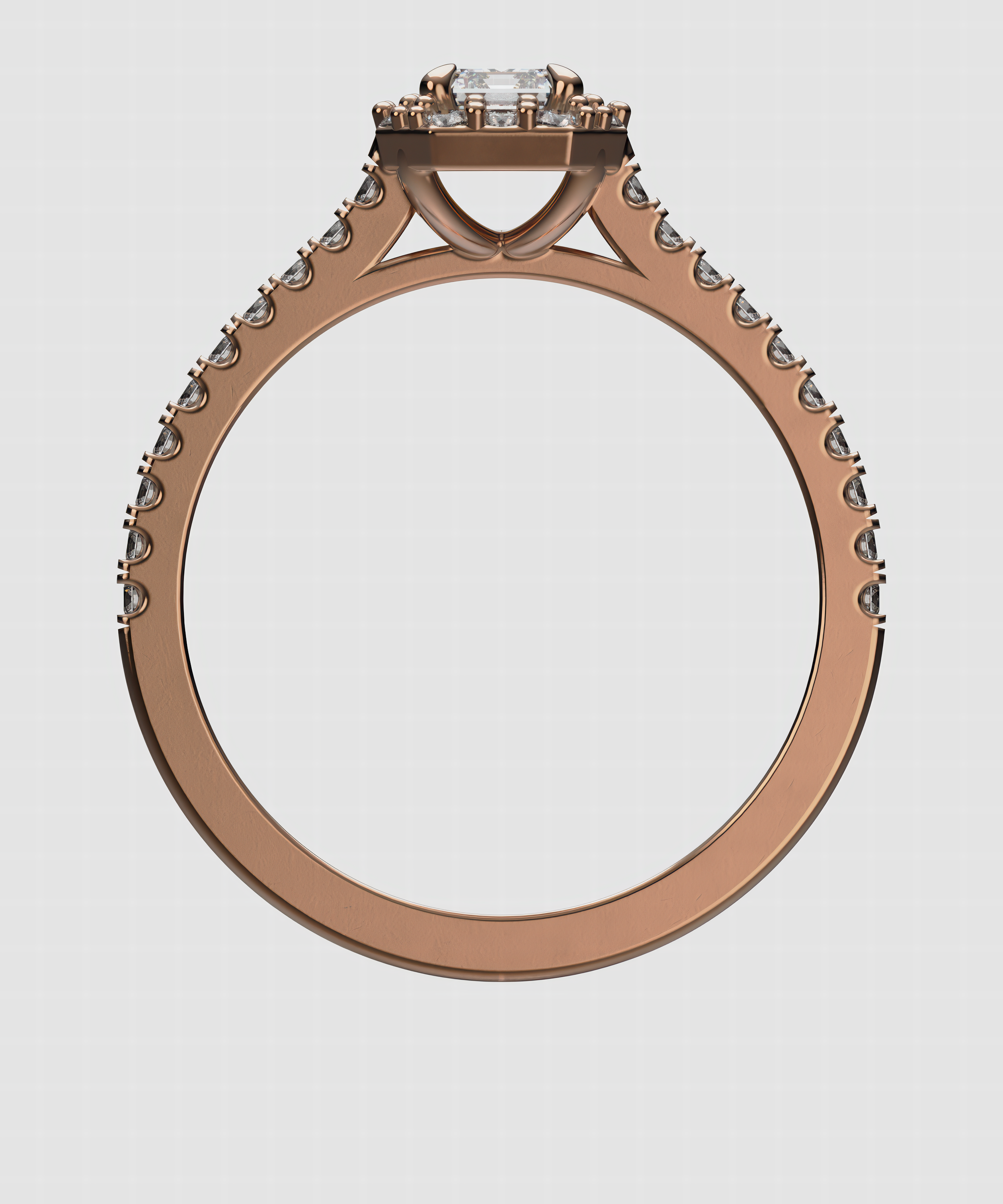 14K Gold Emerald-Cut Lab Diamond Engagement Ring with Halo