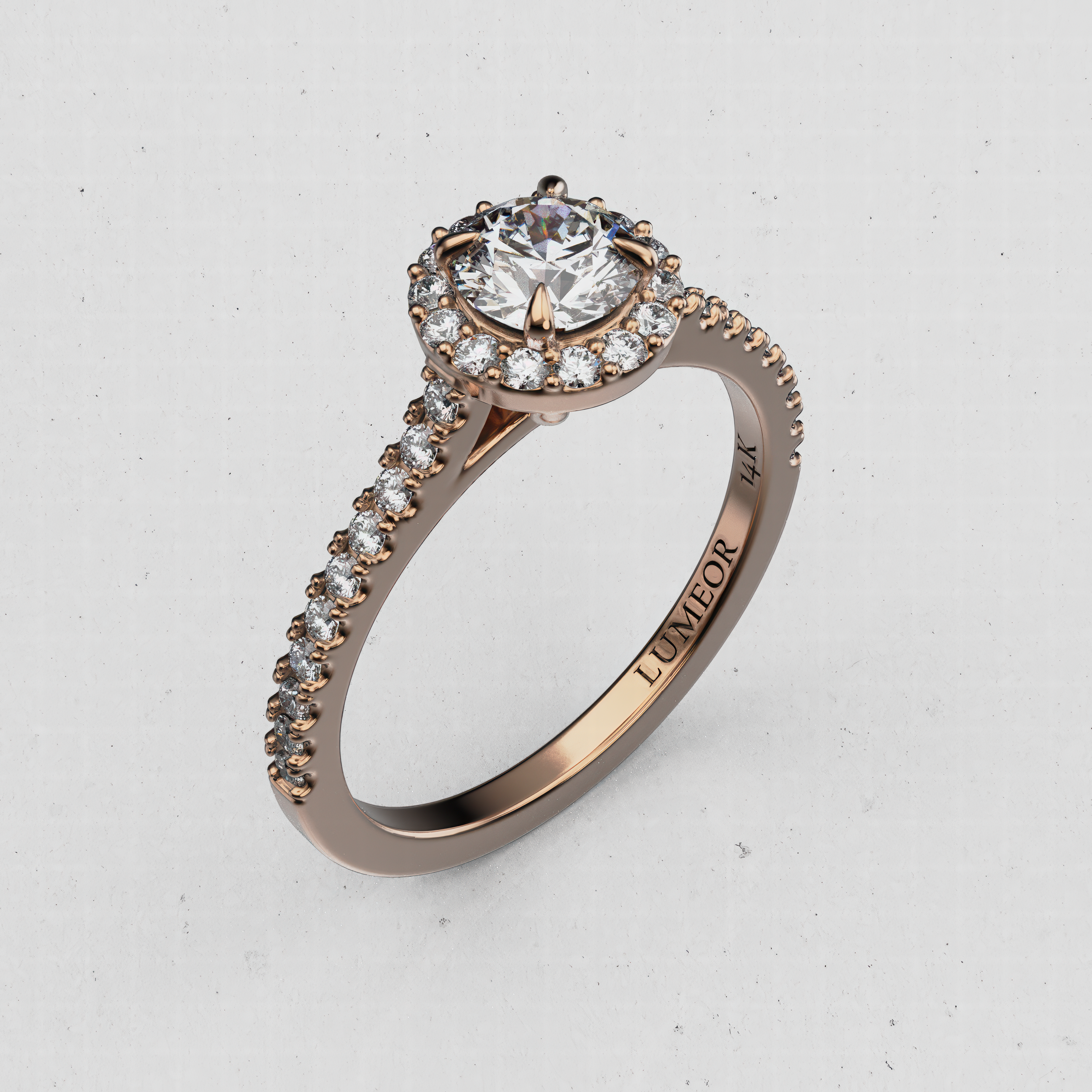 14K Gold Rounded-Cut Lab-Diamond Halo Engagement Ring