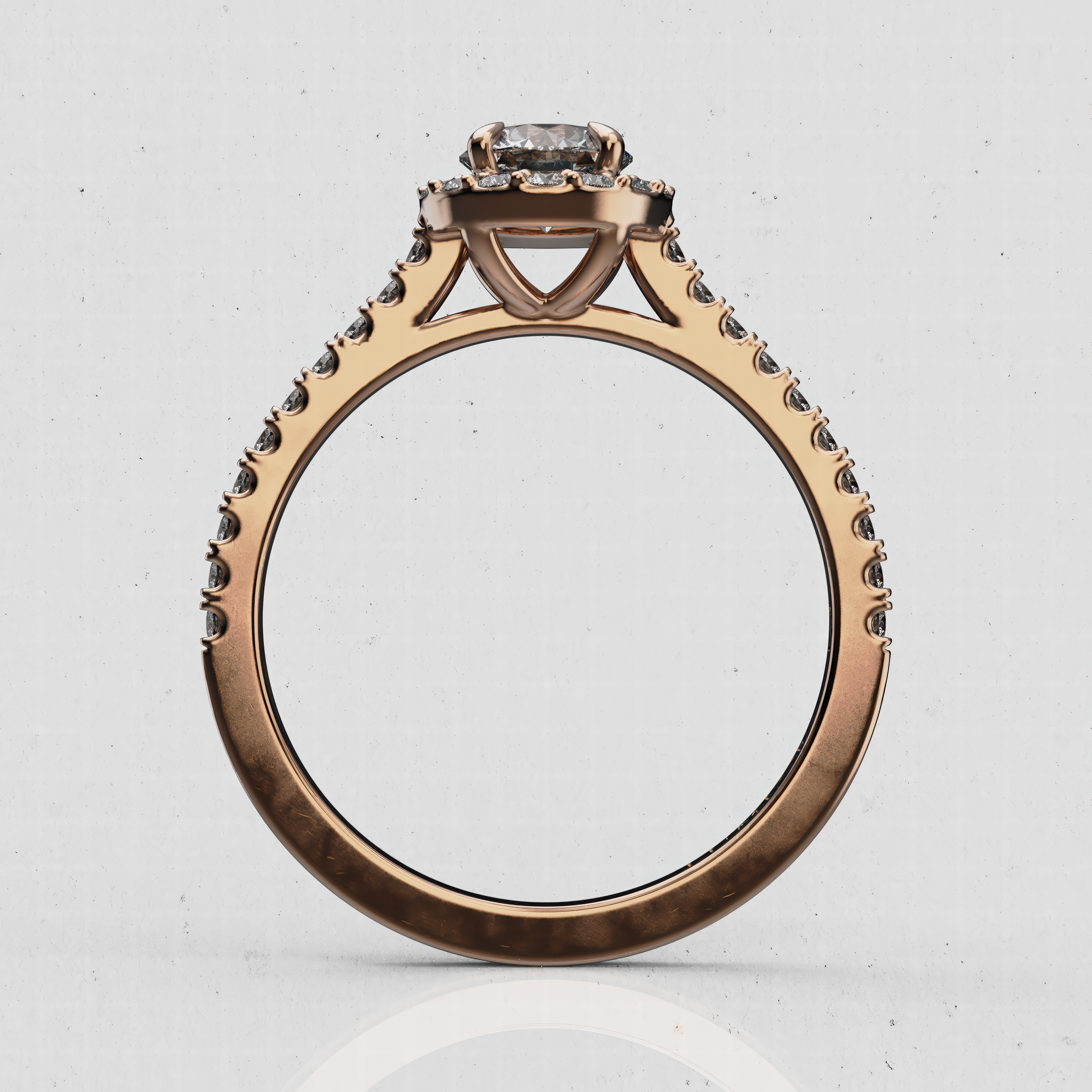 14K Gold Rounded-Cut Lab-Diamond Halo Engagement Ring