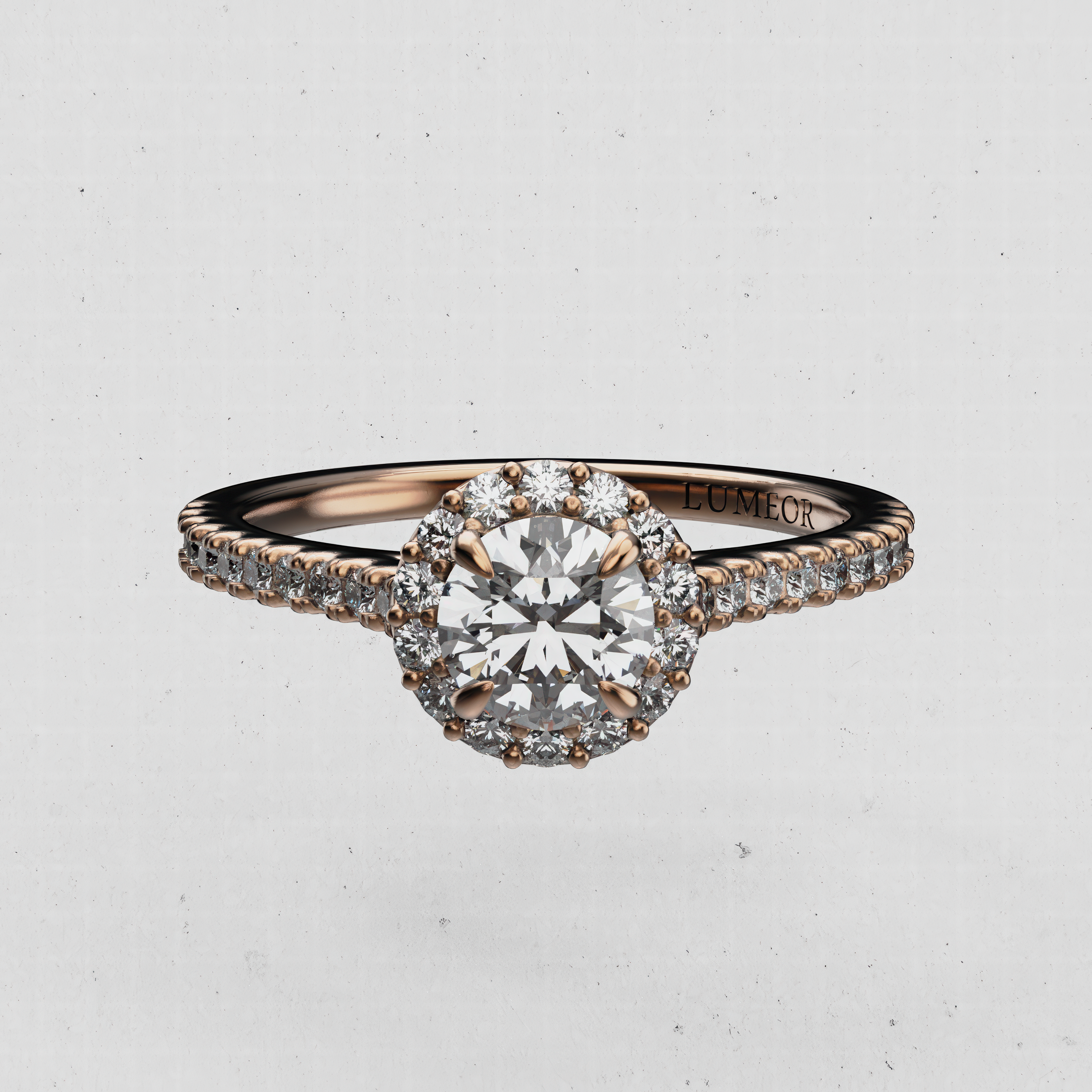 14K Gold Rounded-Cut Lab-Diamond Halo Engagement Ring
