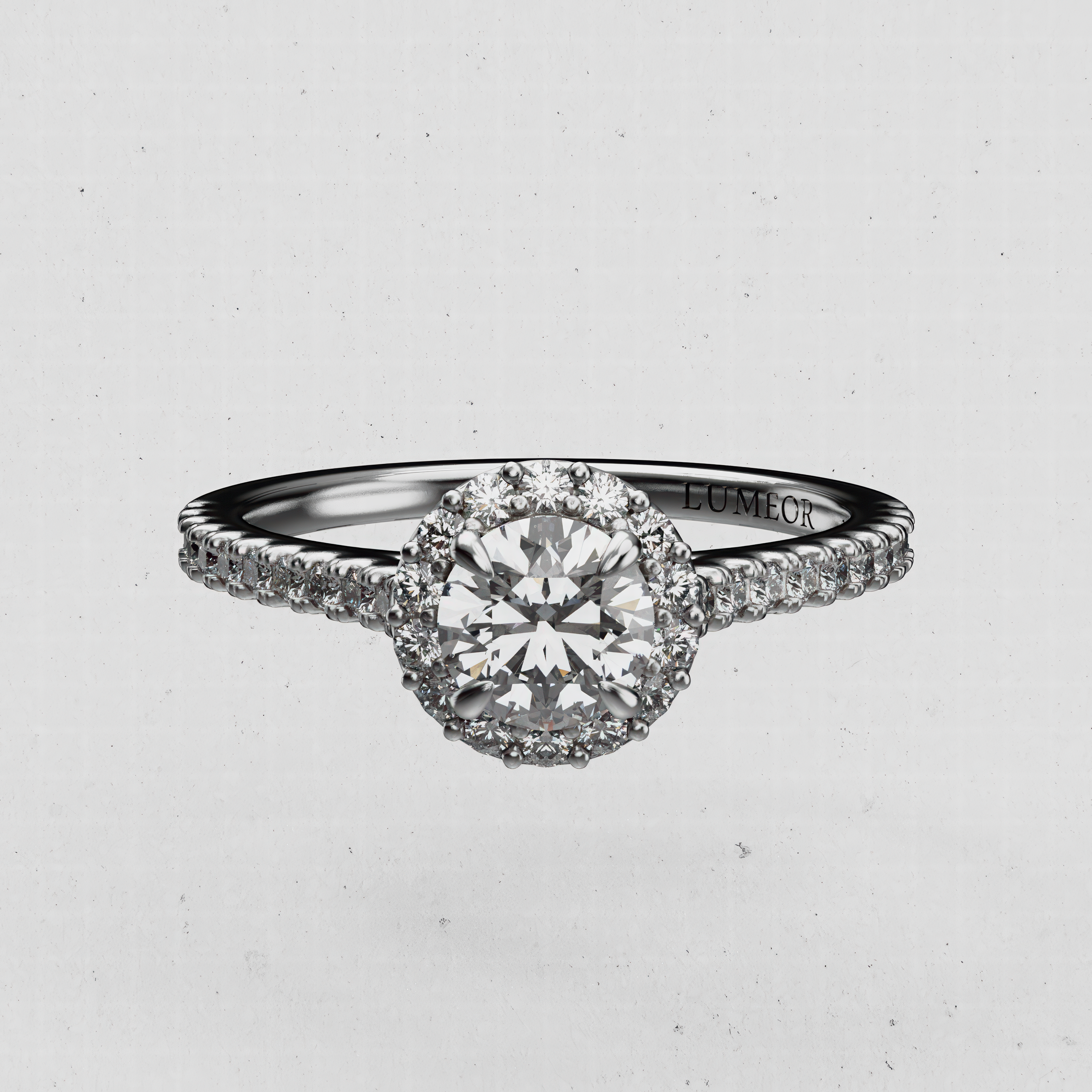 14K Gold Rounded-Cut Lab-Diamond Halo Engagement Ring