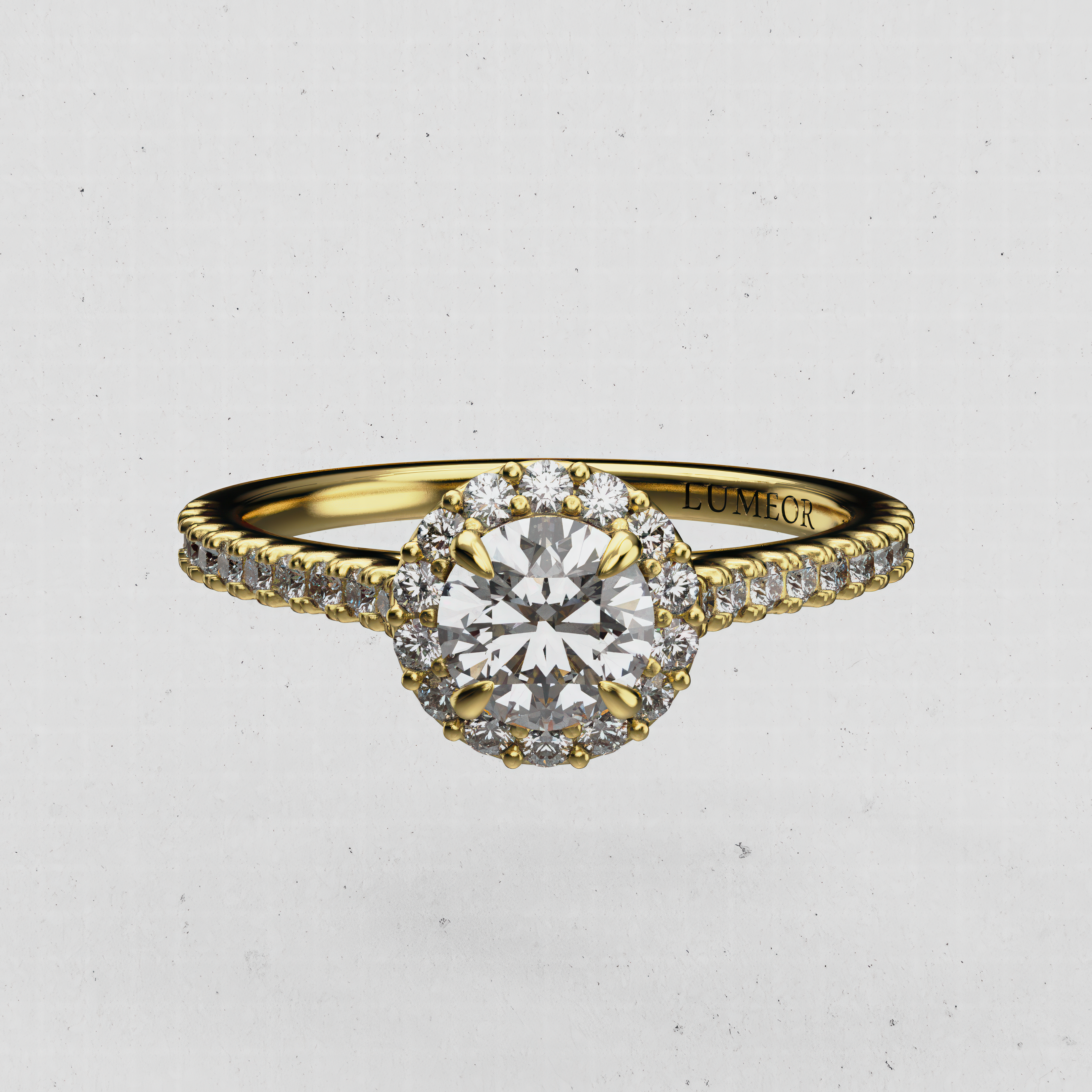 14K Gold Rounded-Cut Lab-Diamond Halo Engagement Ring