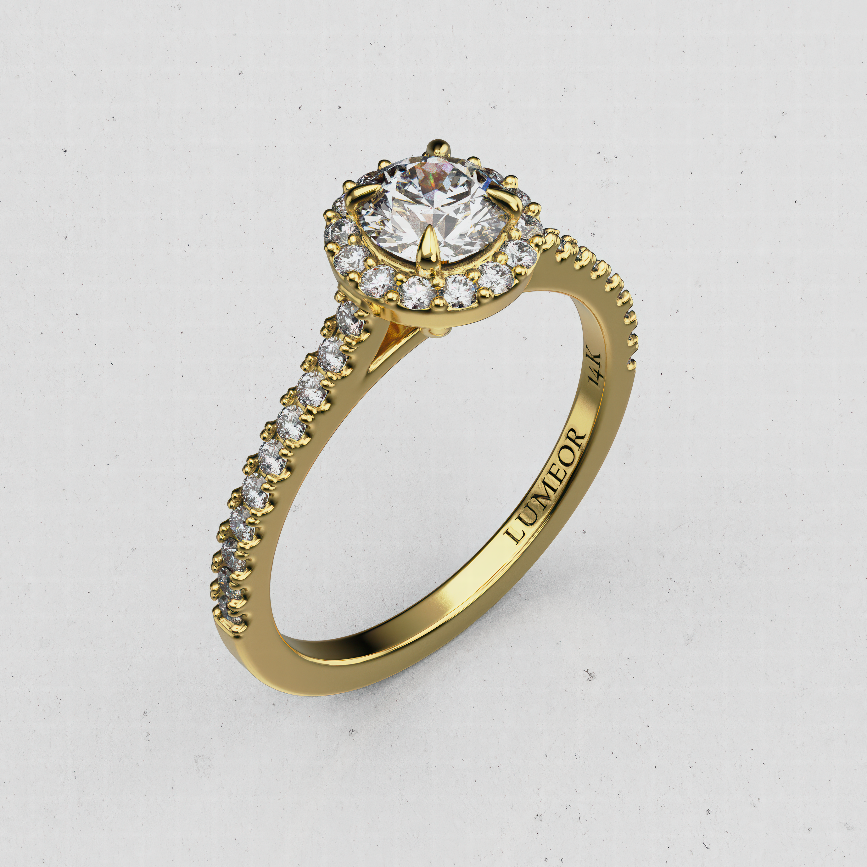 14K Gold Rounded-Cut Lab-Diamond Halo Engagement Ring