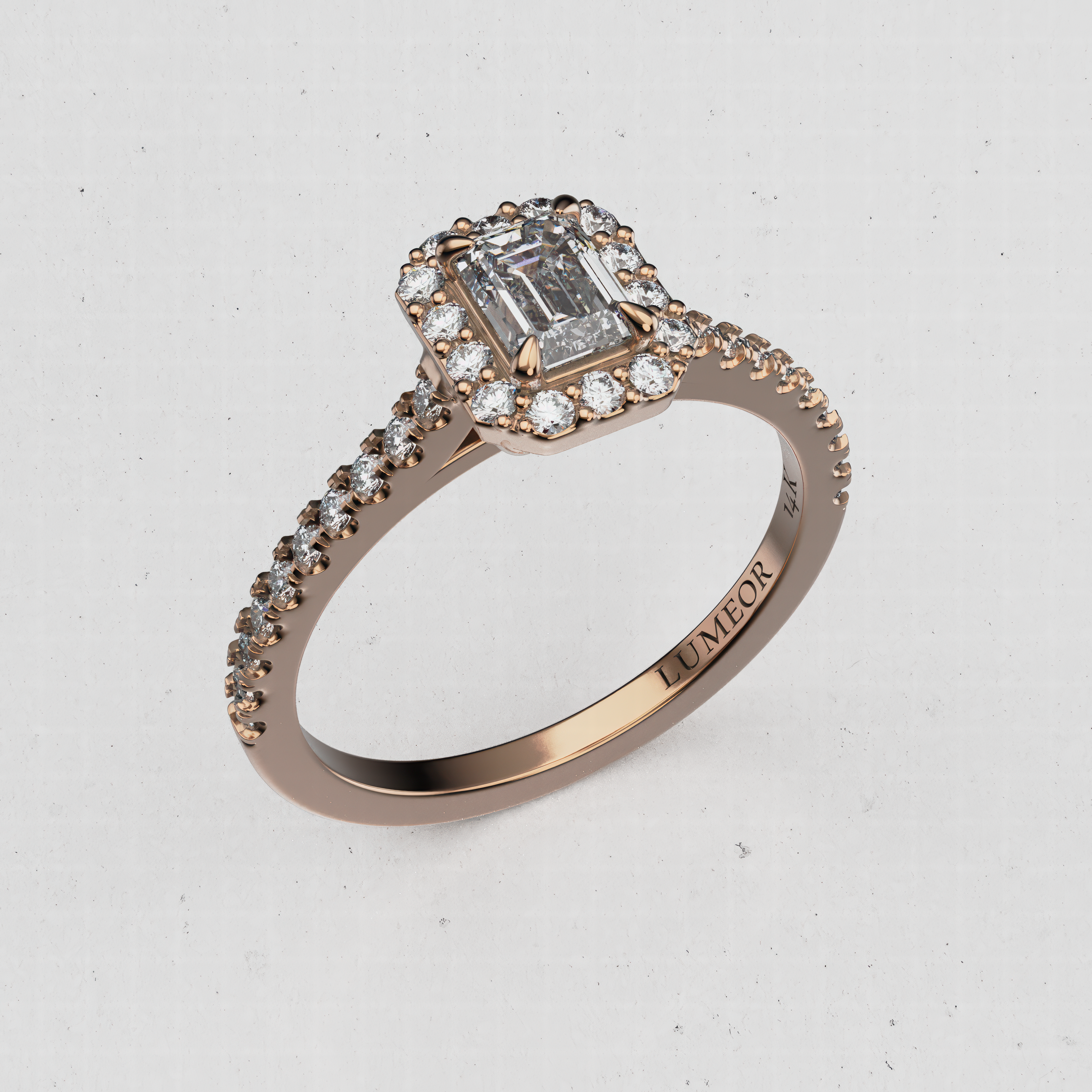 14K Gold Emerald-Cut Lab Diamond Engagement Ring with Halo