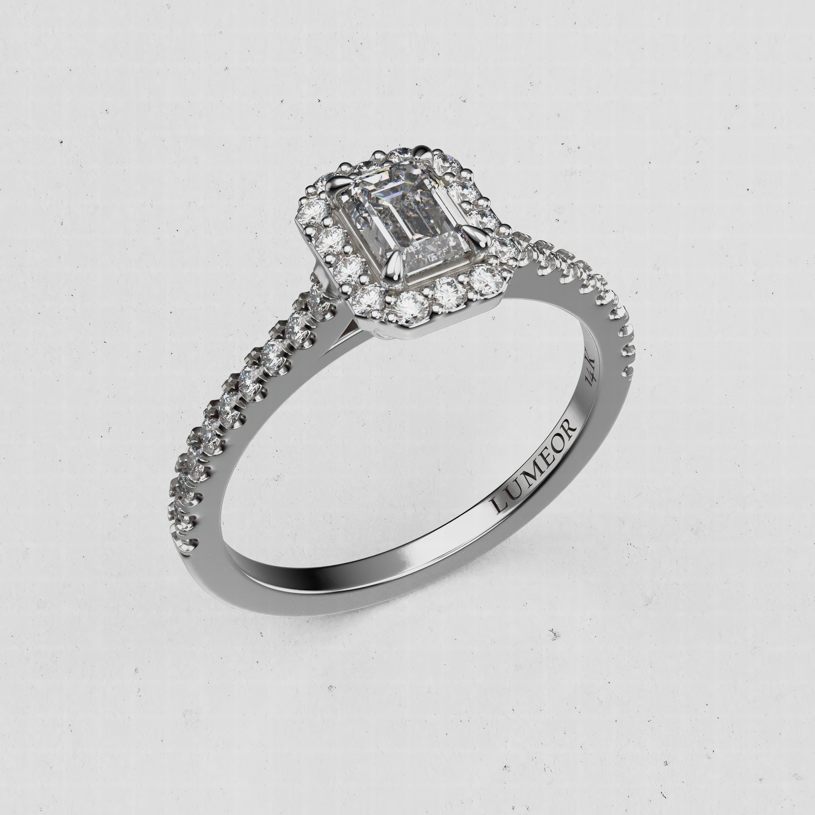 14K Gold Emerald-Cut Lab Diamond Engagement Ring with Halo