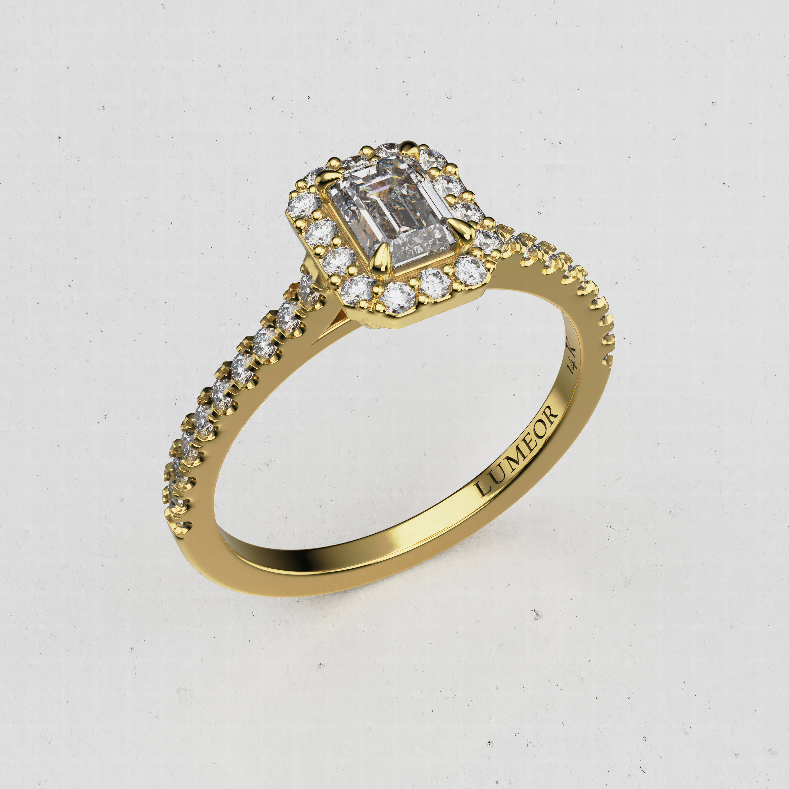 14K Gold Emerald-Cut Lab Diamond Engagement Ring with Halo