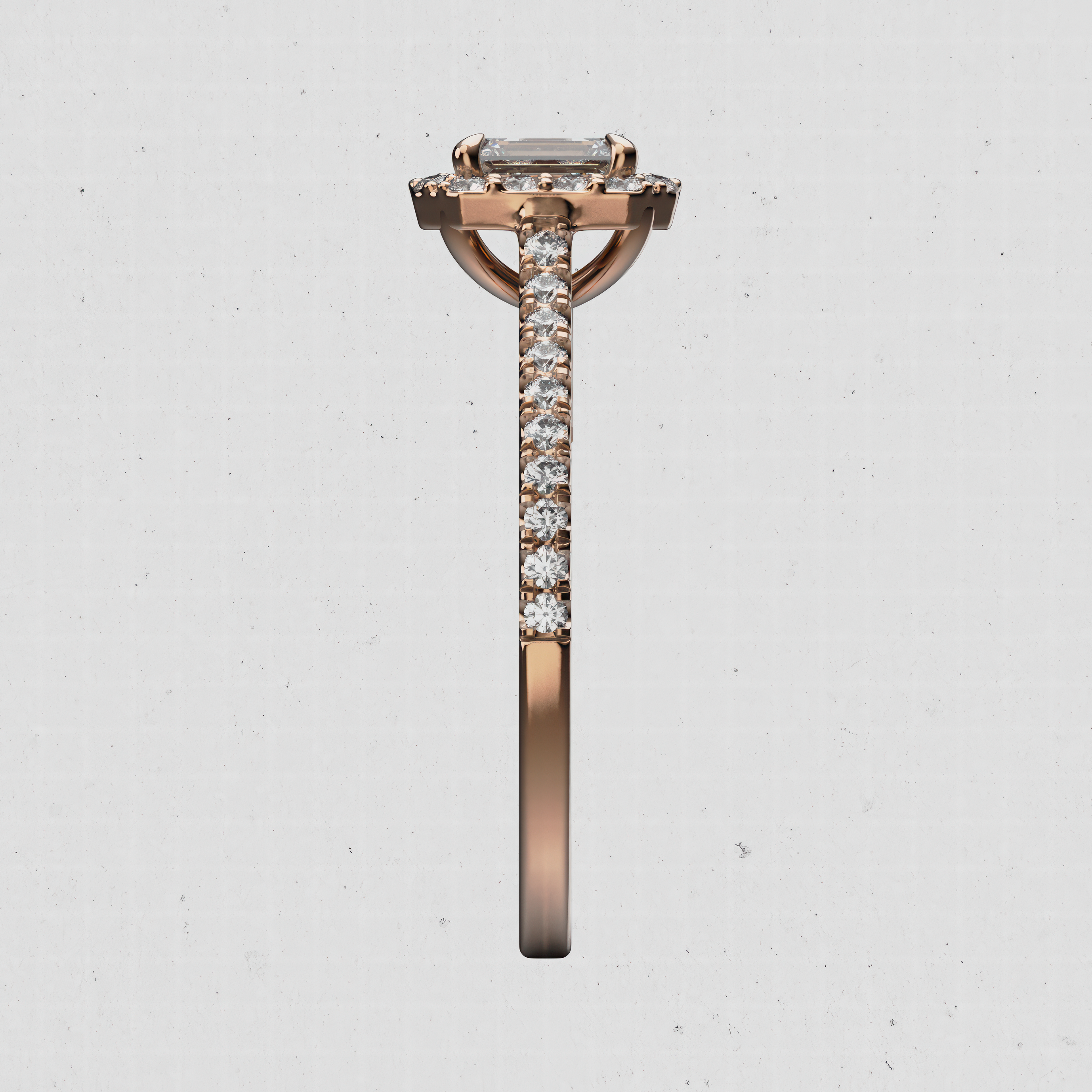 14K Gold Emerald-Cut Lab Diamond Engagement Ring with Halo