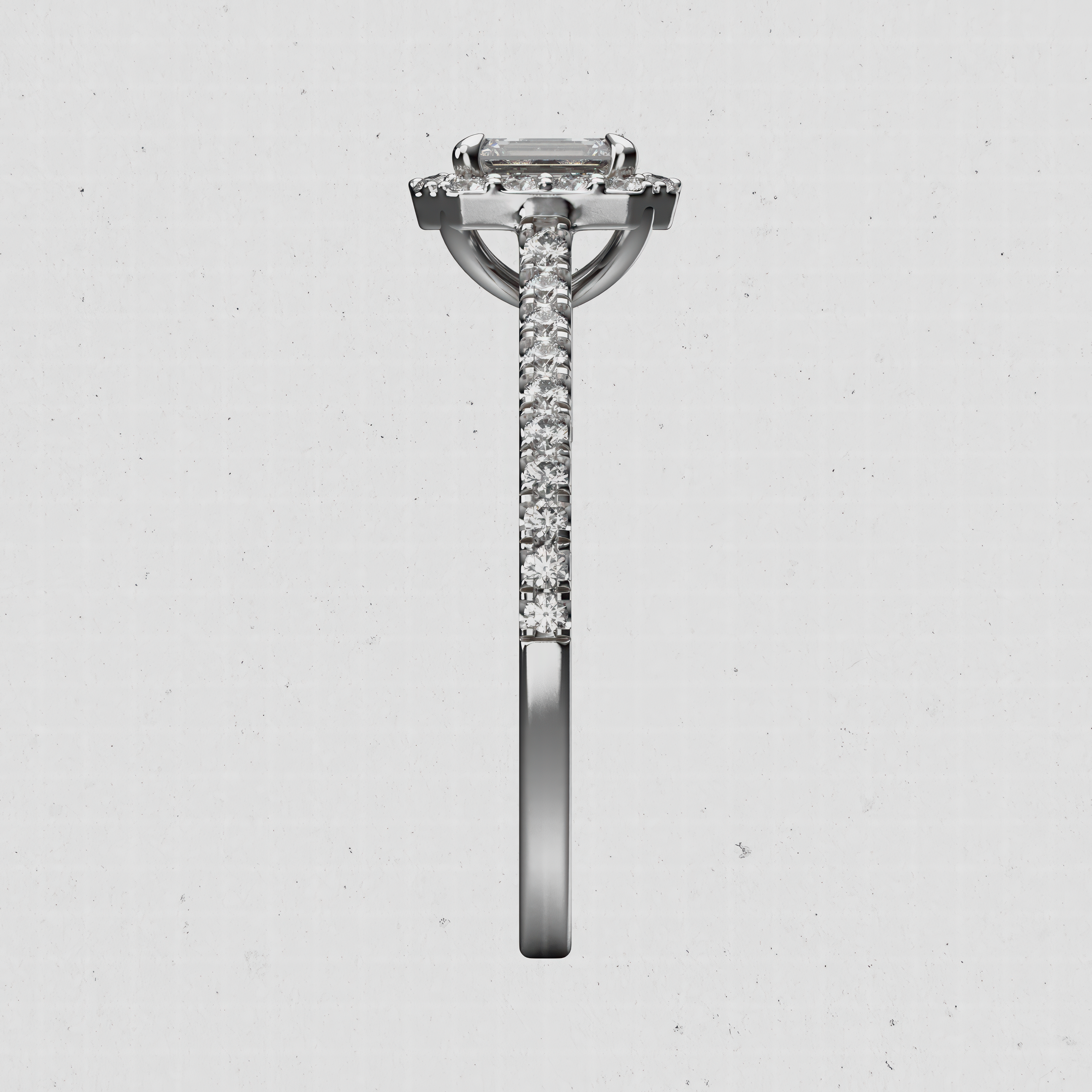 14K Gold Emerald-Cut Lab Diamond Engagement Ring with Halo