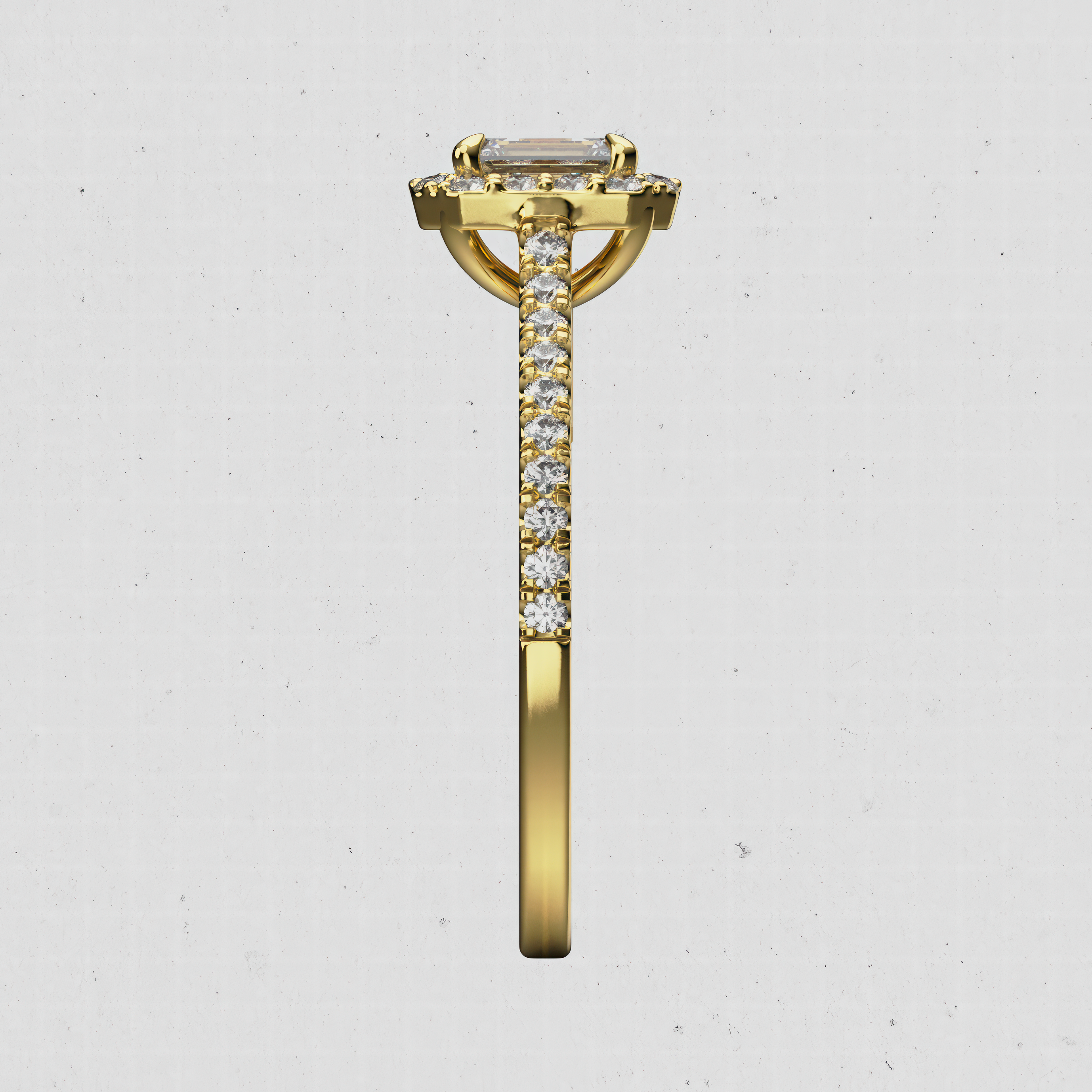 14K Gold Emerald-Cut Lab Diamond Engagement Ring with Halo