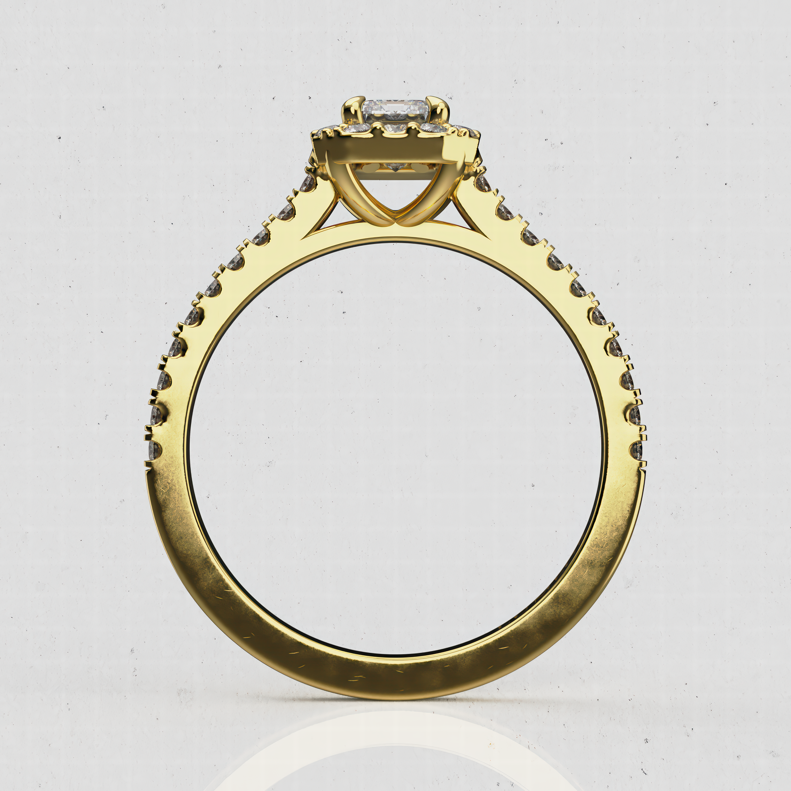 14K Gold Emerald-Cut Lab Diamond Engagement Ring with Halo