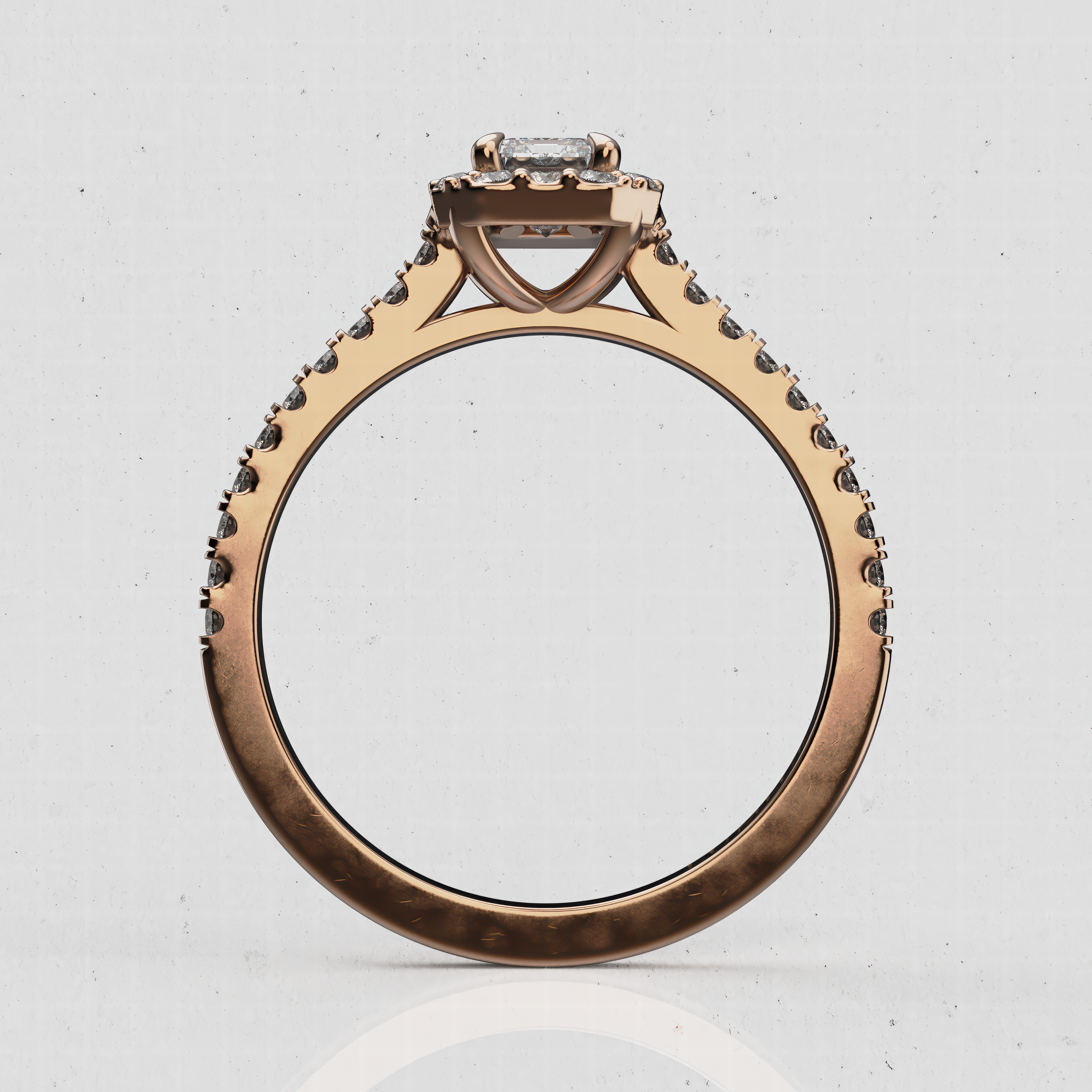 14K Gold Emerald-Cut Lab Diamond Engagement Ring with Halo