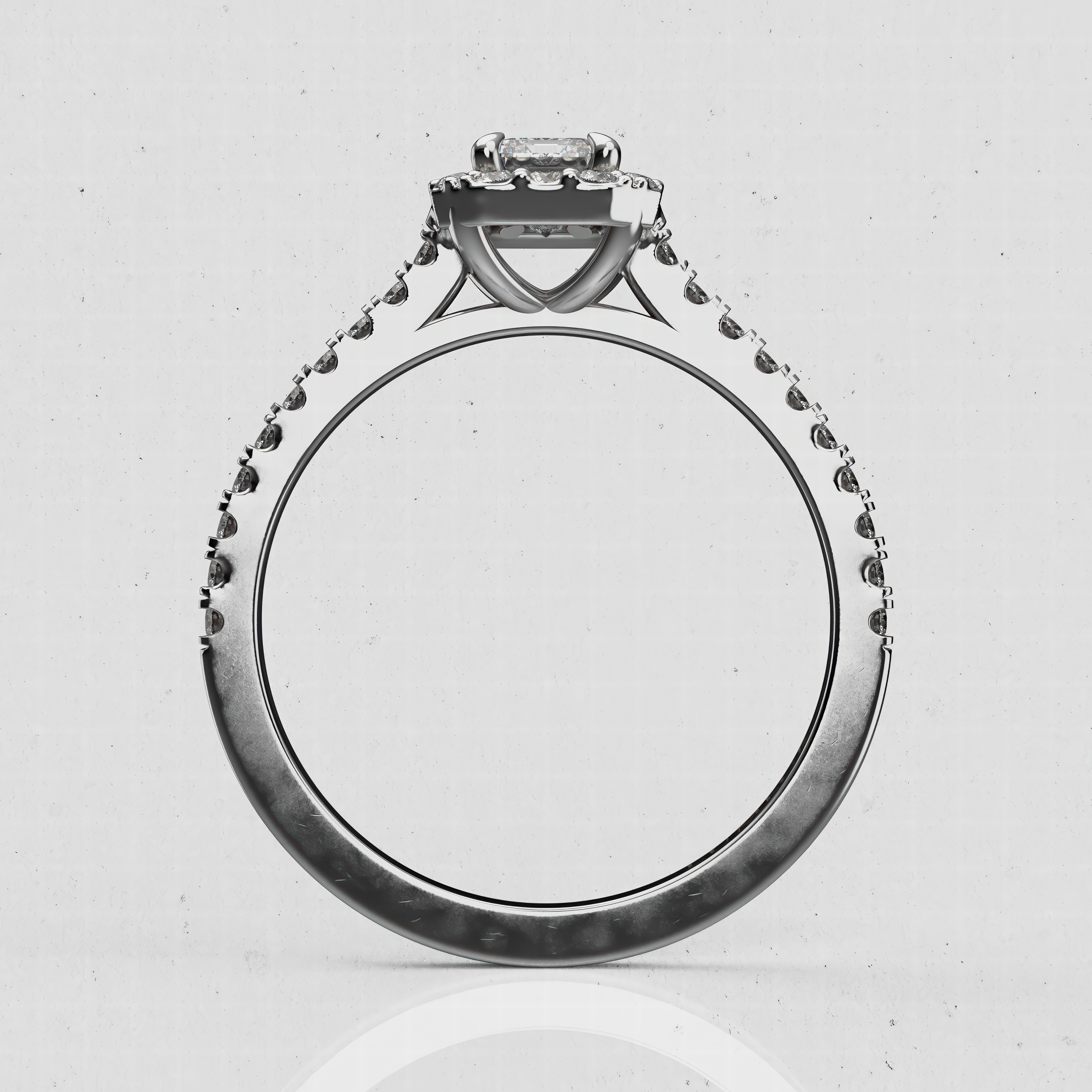 14K Gold Emerald-Cut Lab Diamond Engagement Ring with Halo