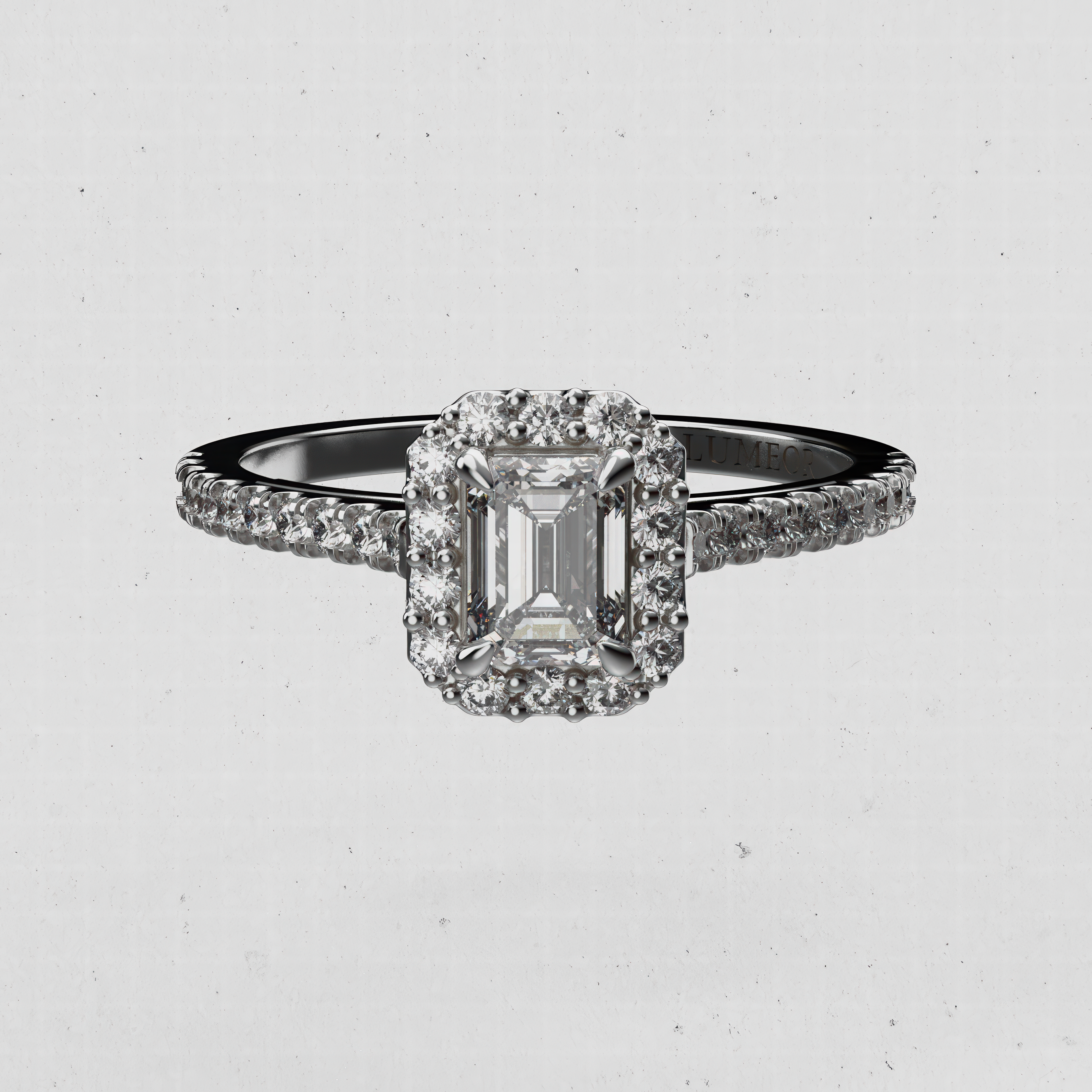 14K Gold Emerald-Cut Lab Diamond Engagement Ring with Halo