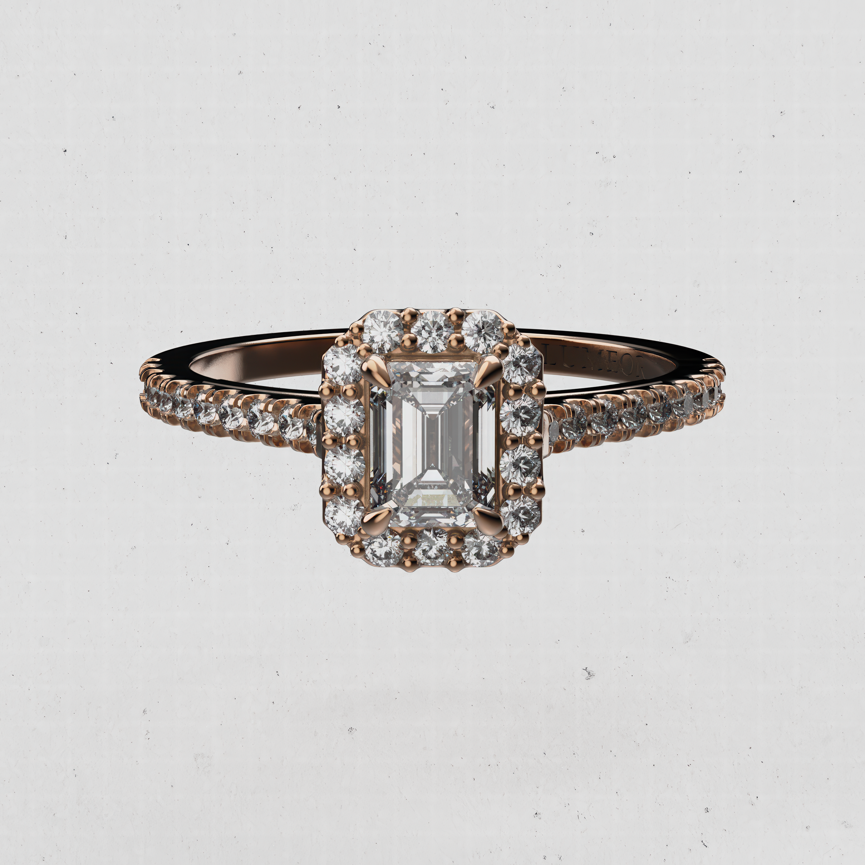 14K Gold Emerald-Cut Lab Diamond Engagement Ring with Halo