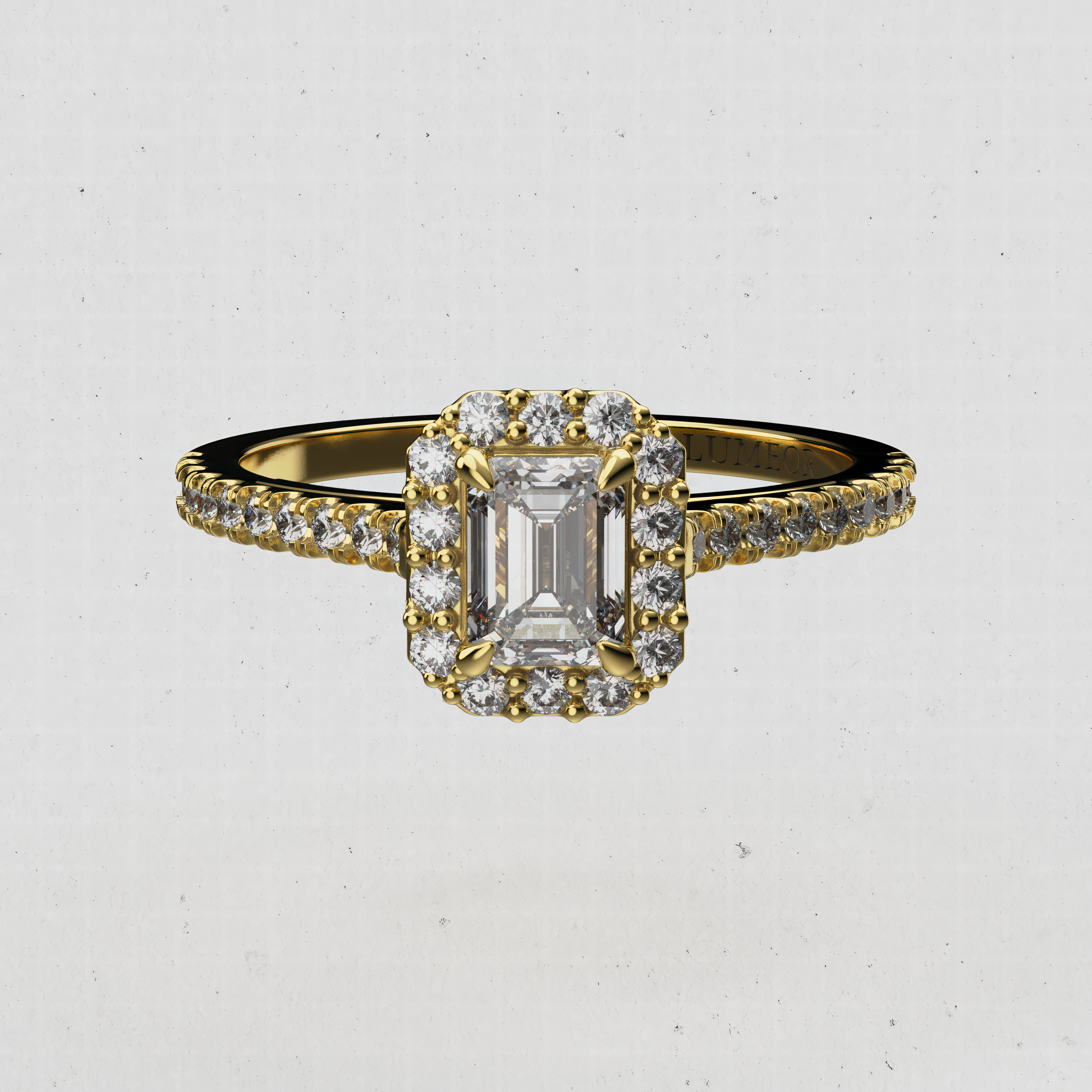 14K Gold Emerald-Cut Lab Diamond Engagement Ring with Halo