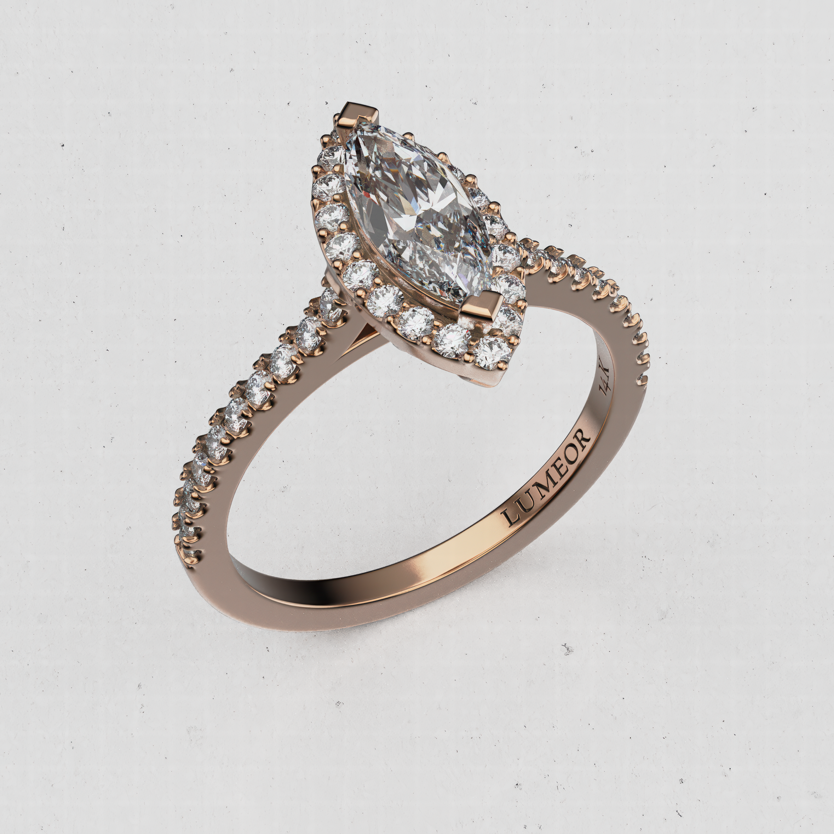 14K Gold Marquise Lab-Diamond Halo Engagement Ring