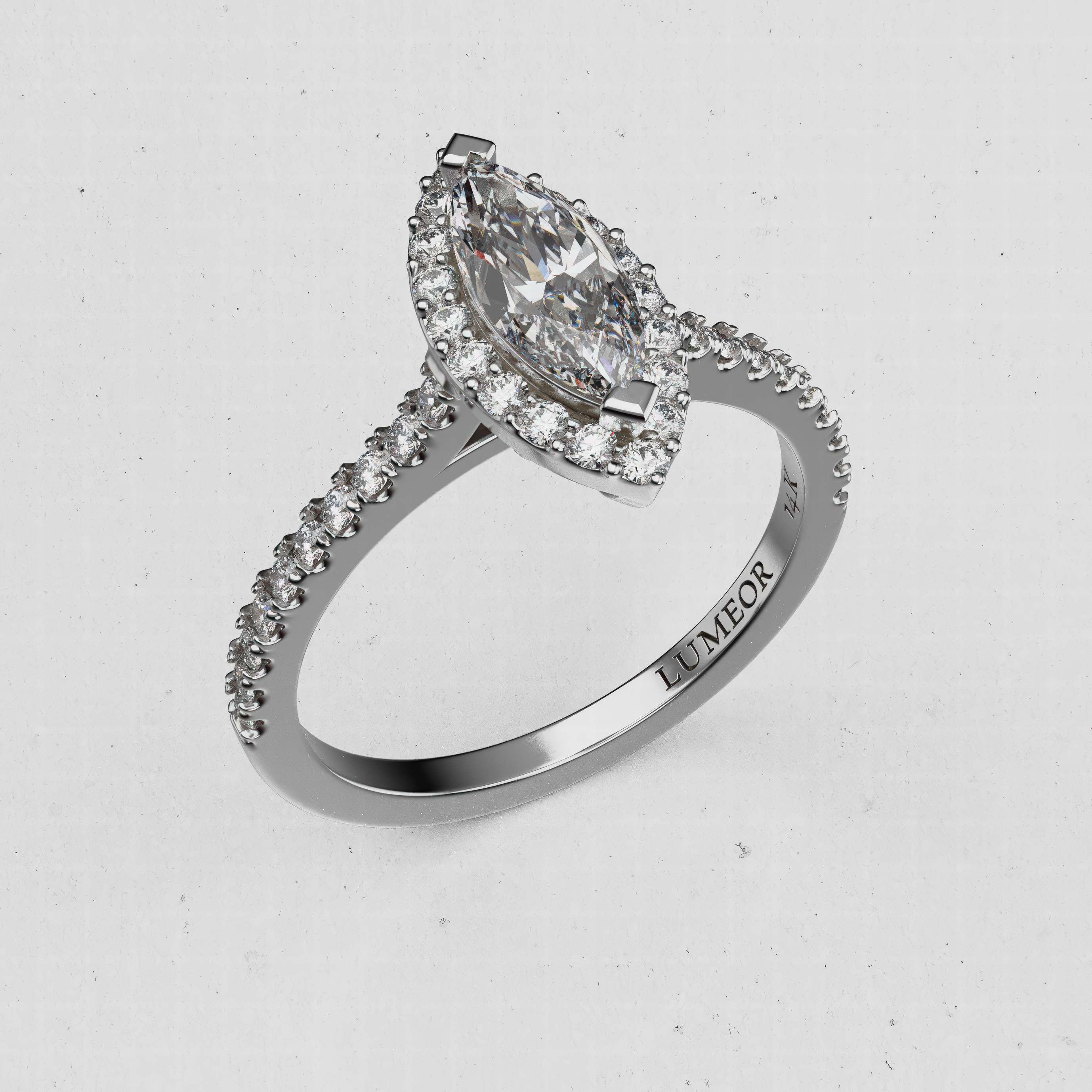 14K Gold Marquise Lab-Diamond Halo Engagement Ring