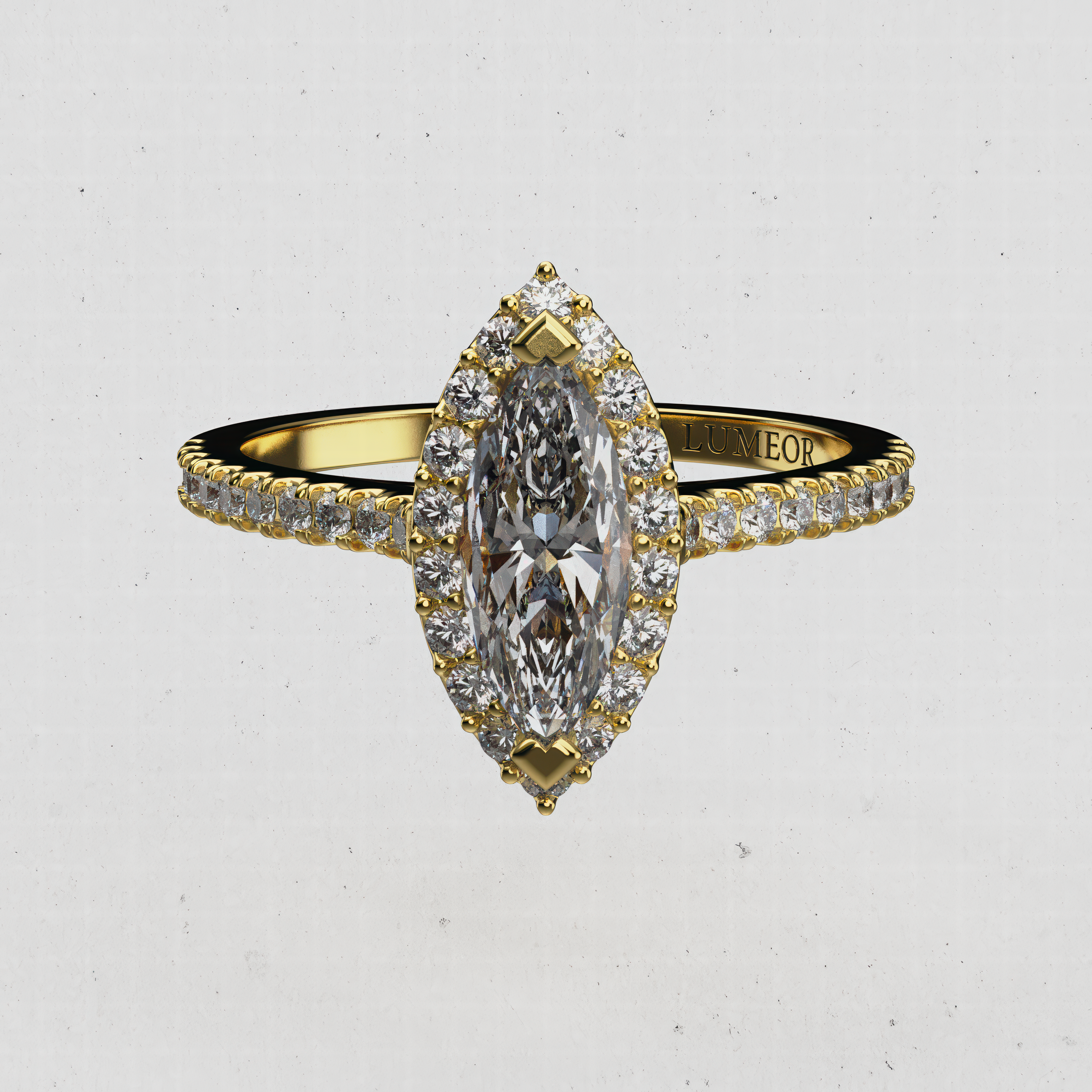 14K Gold Marquise Lab-Diamond Halo Engagement Ring