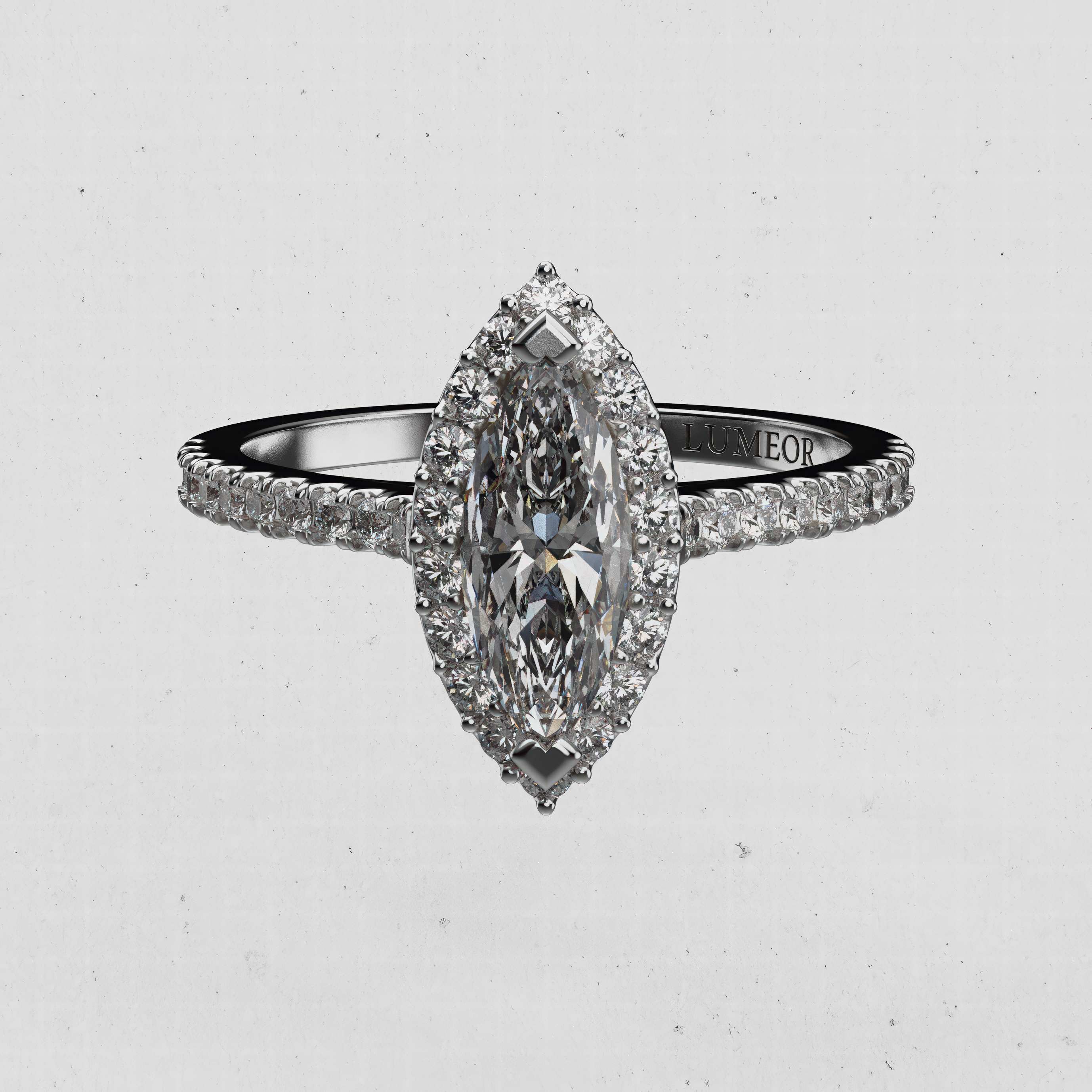 14K Gold Marquise Lab-Diamond Halo Engagement Ring