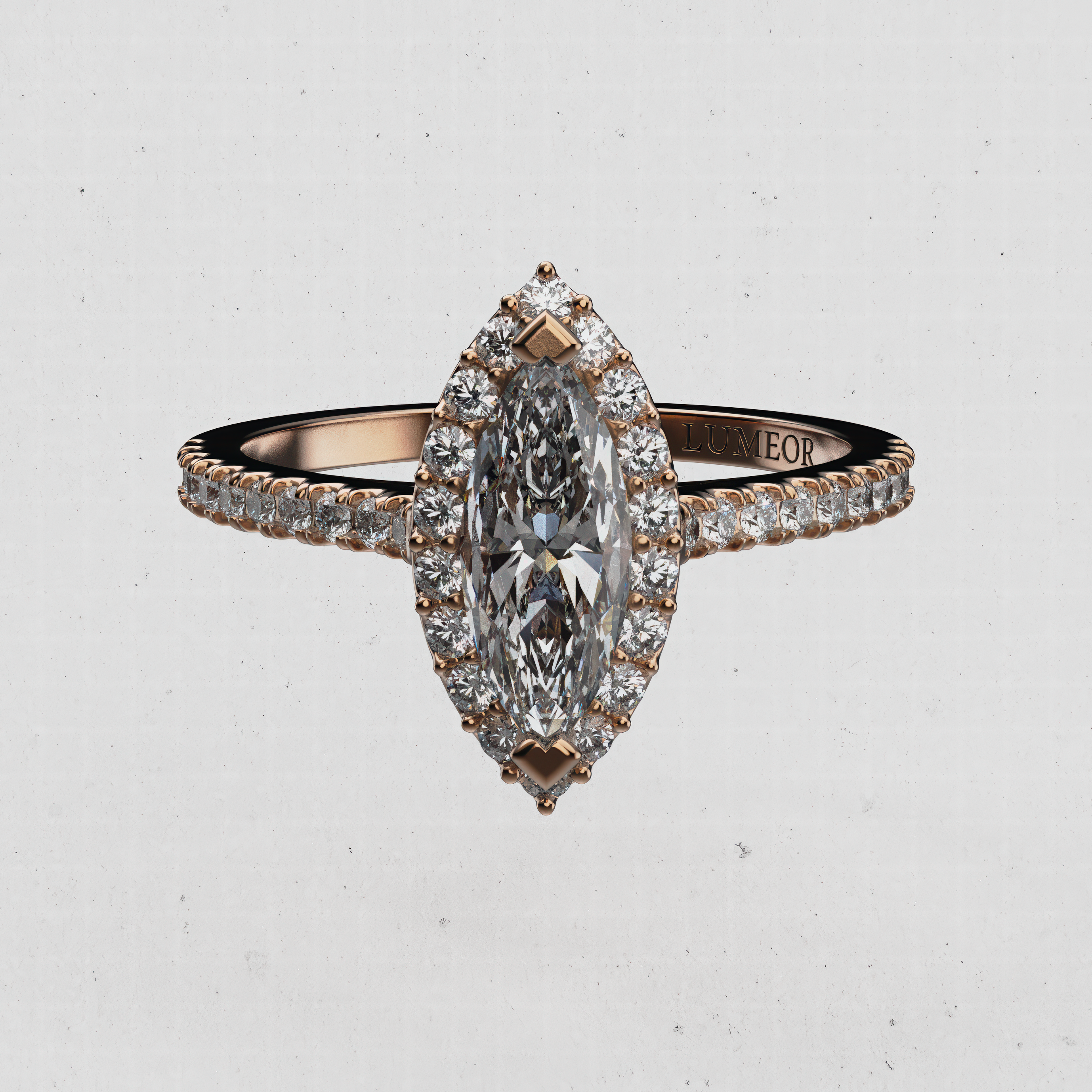 14K Gold Marquise Lab-Diamond Halo Engagement Ring
