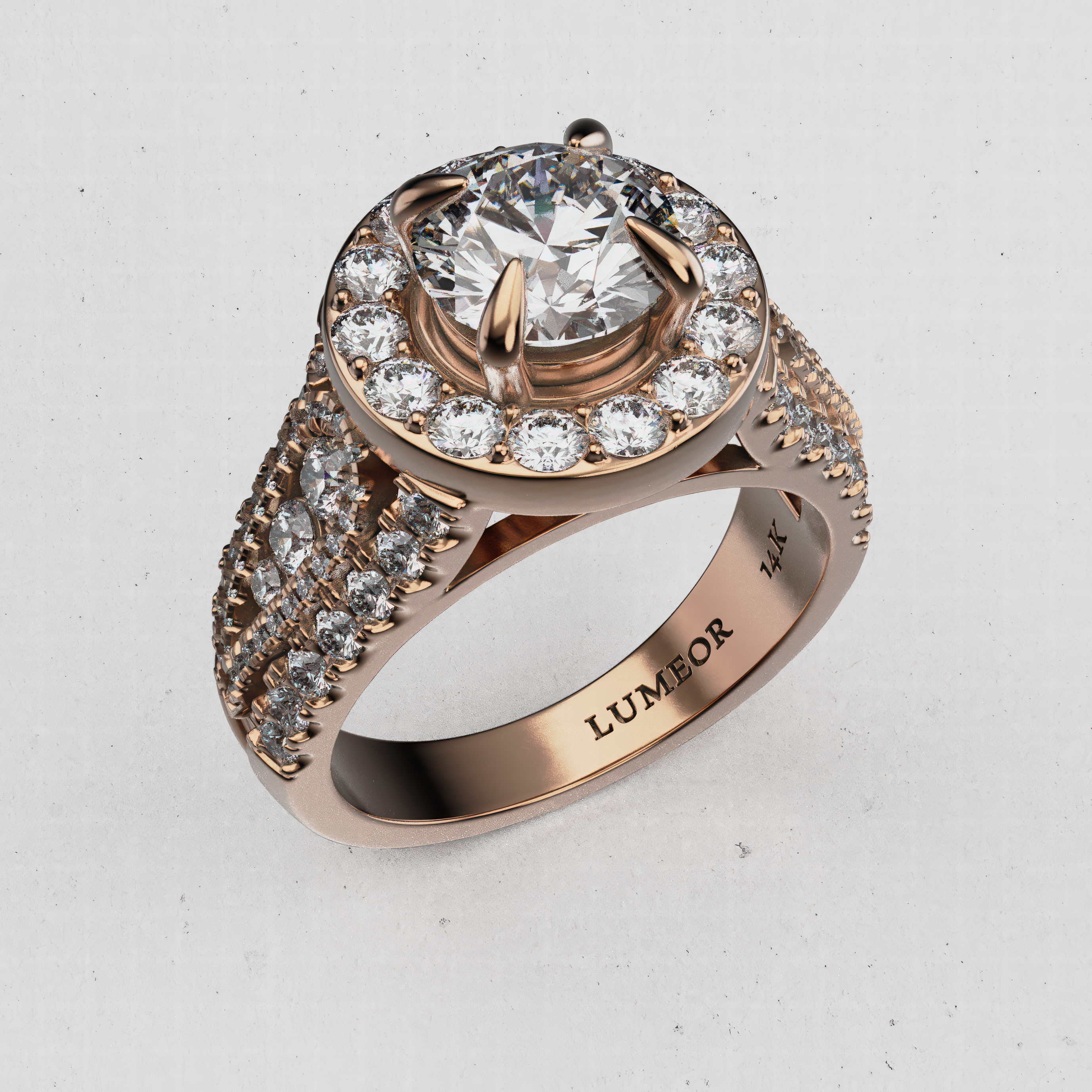 14K Gold Round Laboratory-Diamond Halo Engagement Ring