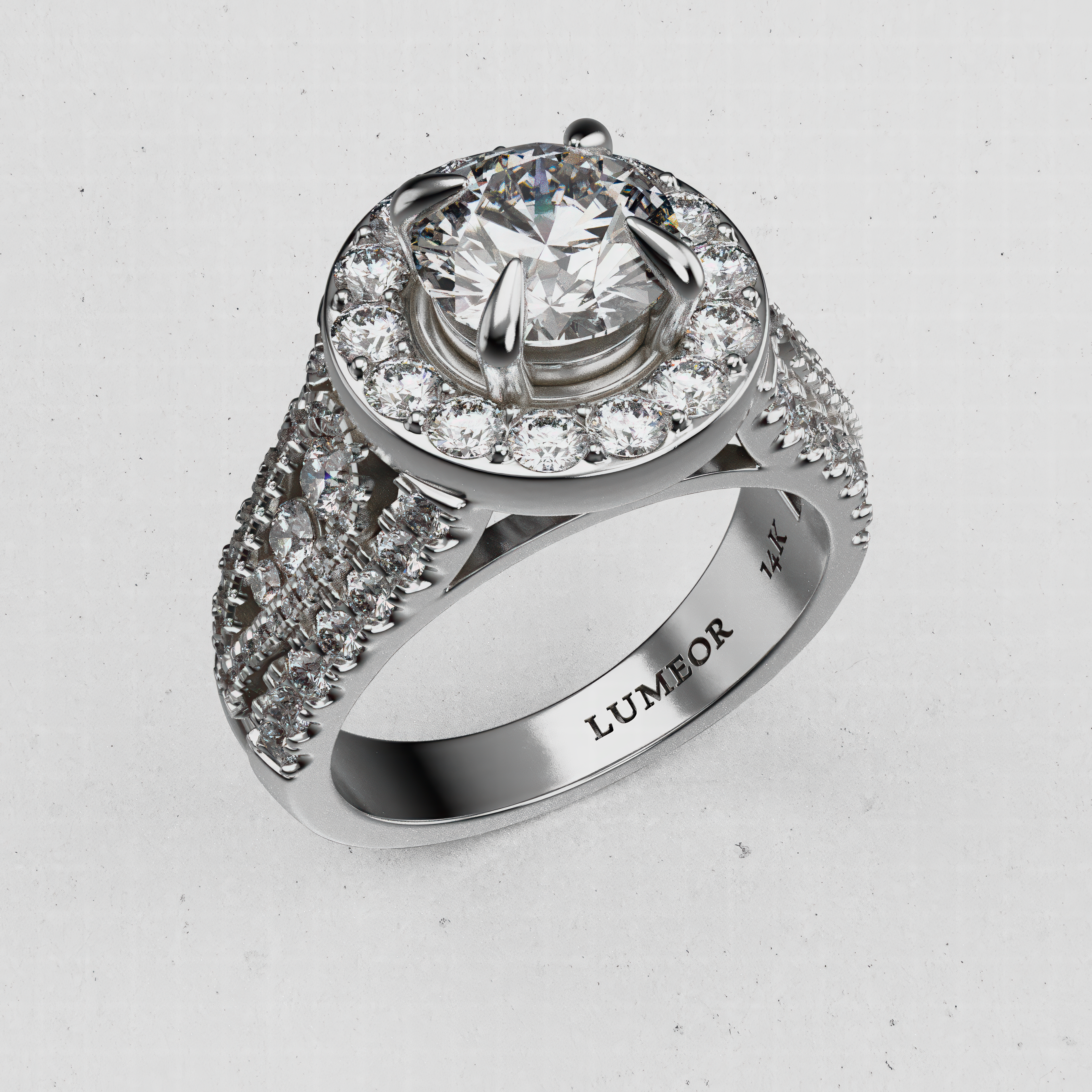 14K Gold Round Laboratory-Diamond Halo Engagement Ring