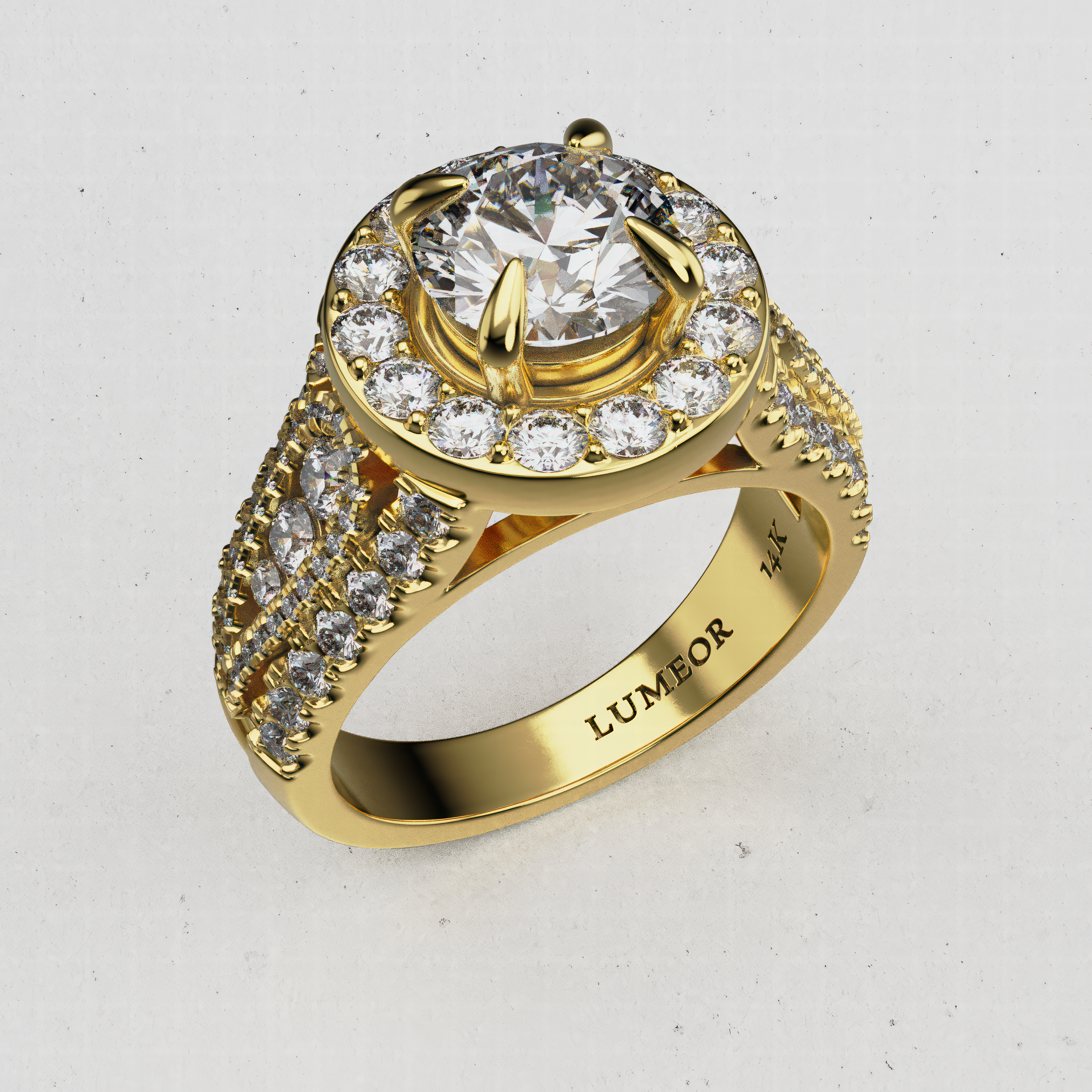 14K Gold Round Laboratory-Diamond Halo Engagement Ring