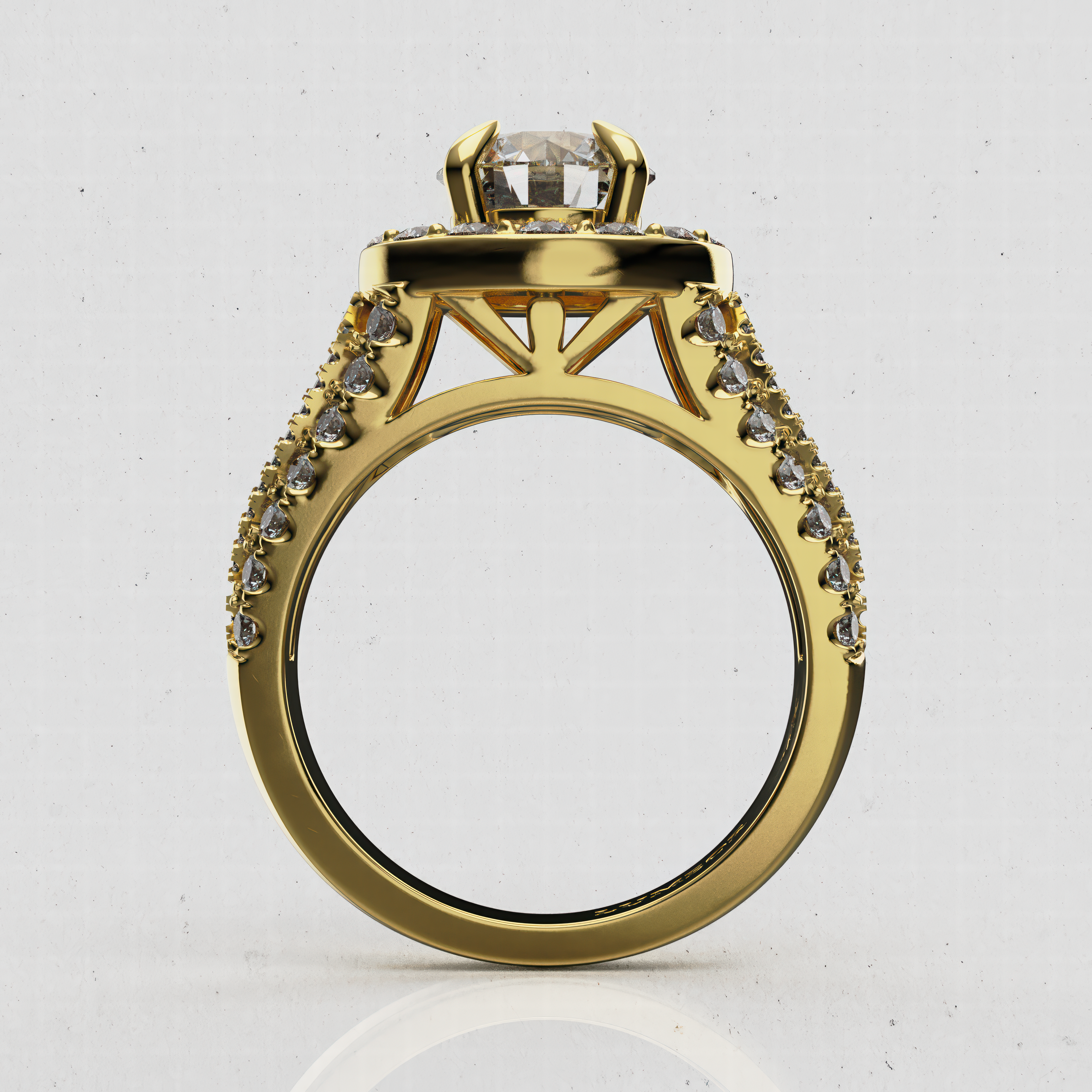 14K Gold Round Laboratory-Diamond Halo Engagement Ring