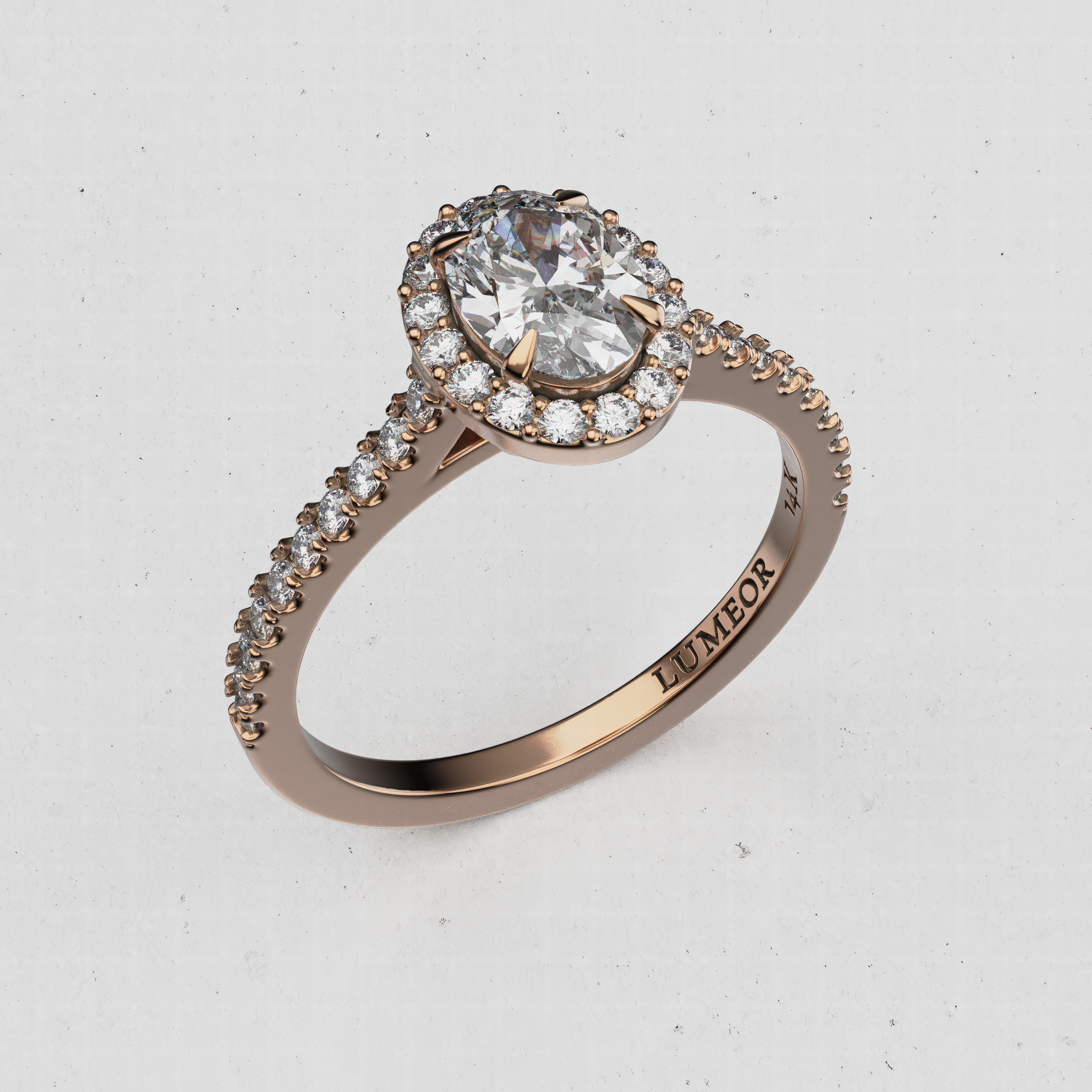 14K Gold Oval Lab-Diamond Halo Engagement Ring