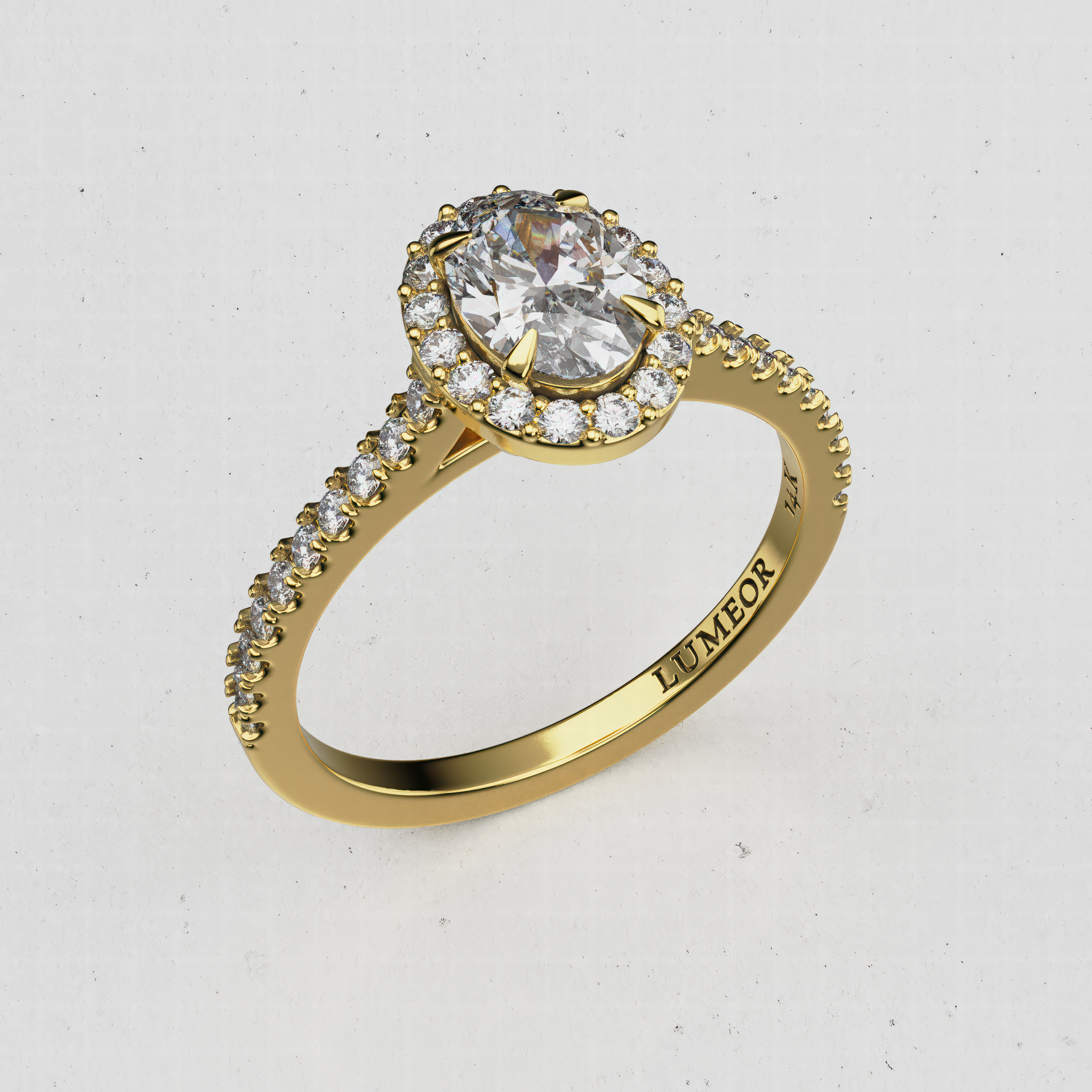 14K Gold Oval Lab-Diamond Halo Engagement Ring