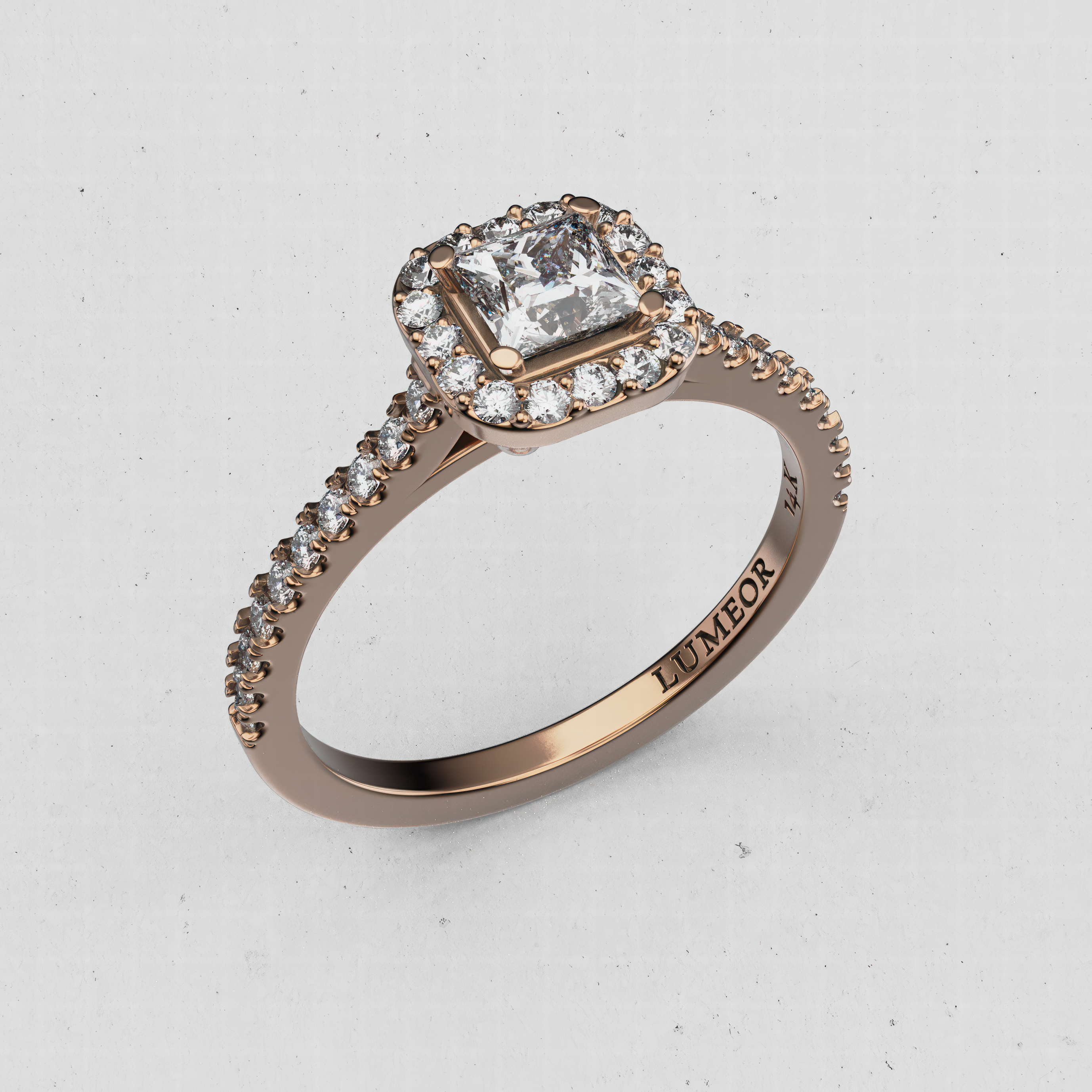 14K Gold Princess-Cut Lab-Diamond Halo Engagement Ring