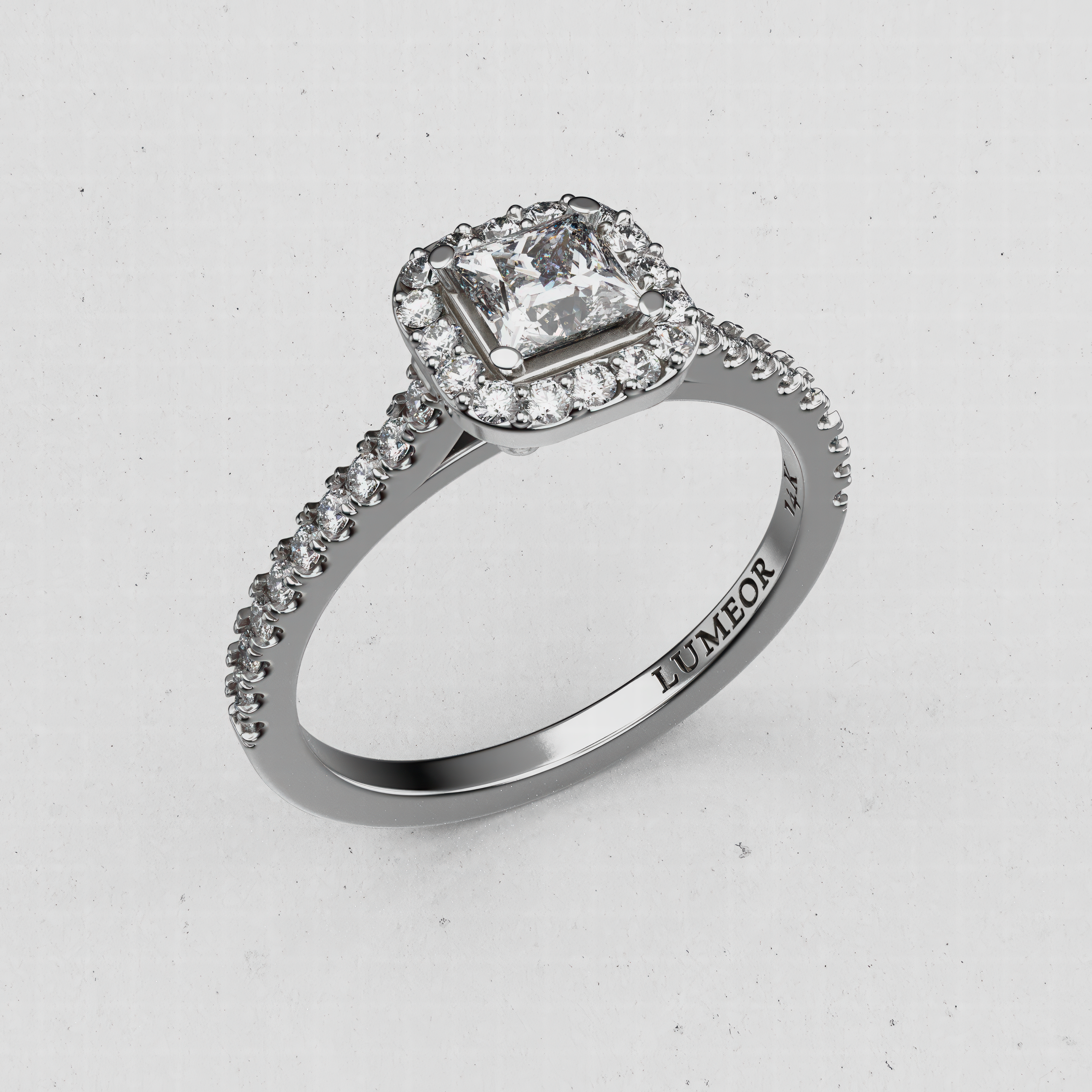 14K Gold Princess-Cut Lab-Diamond Halo Engagement Ring