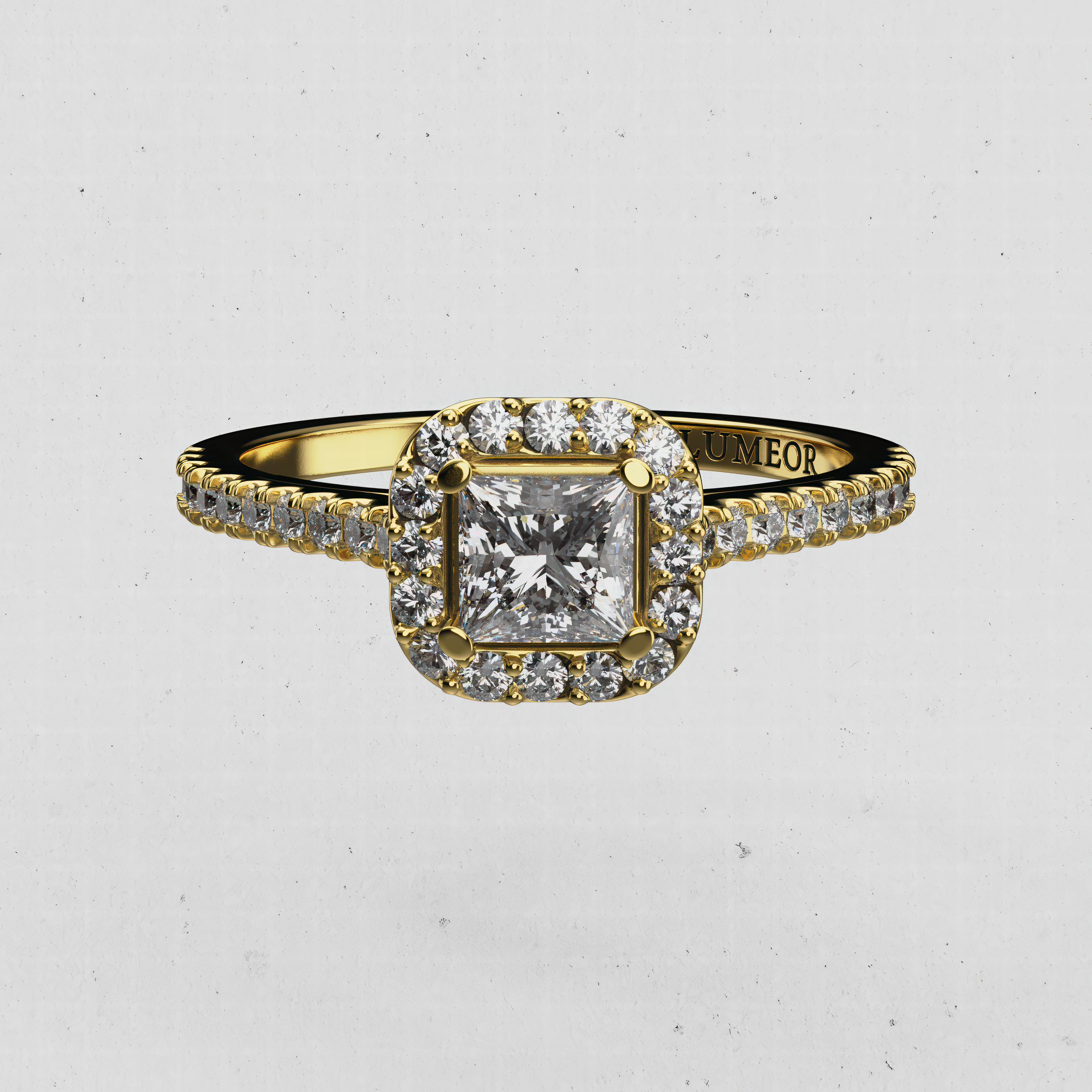 14K Gold Princess-Cut Lab-Diamond Halo Engagement Ring