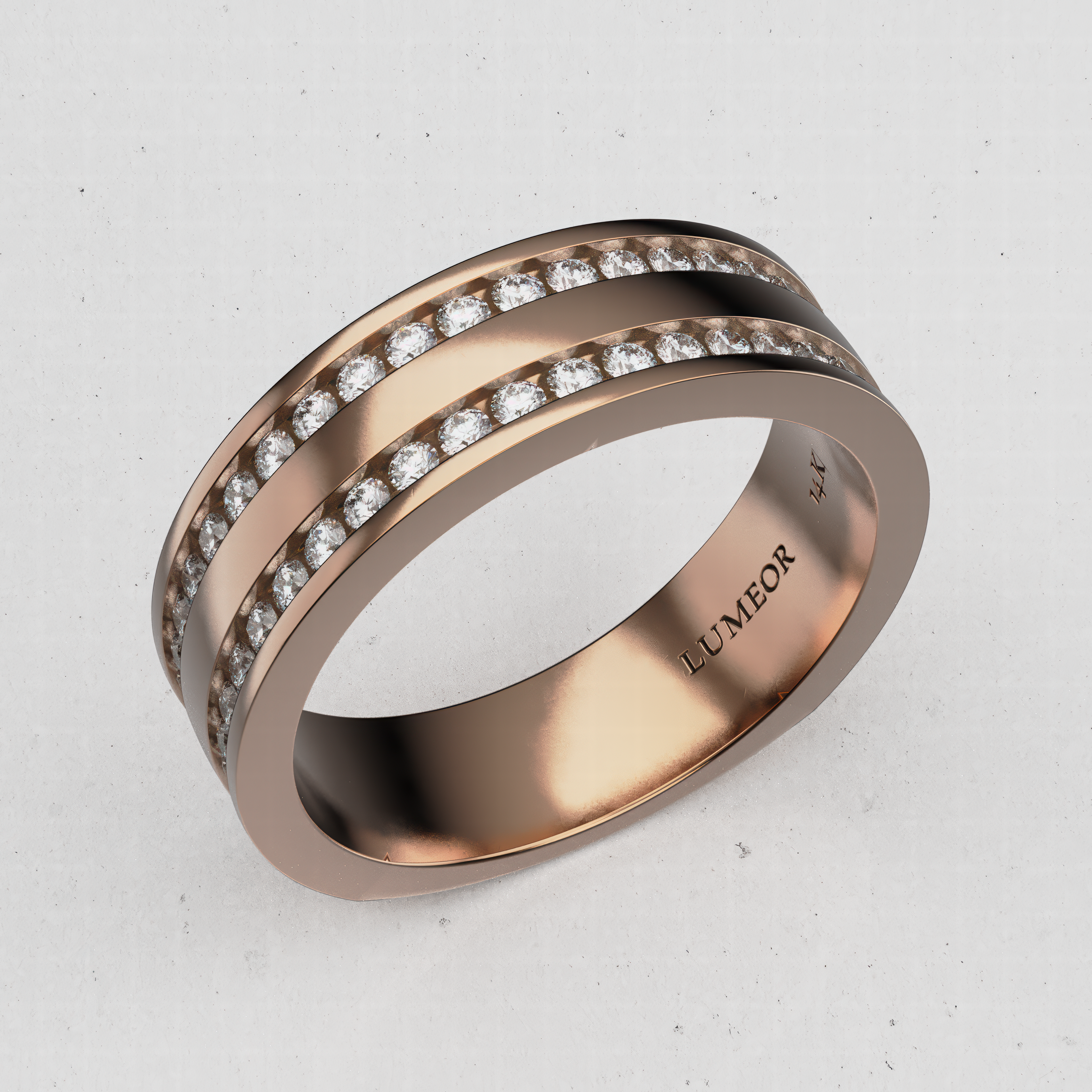 14K Men's Double Channel Diamond Wedding Band