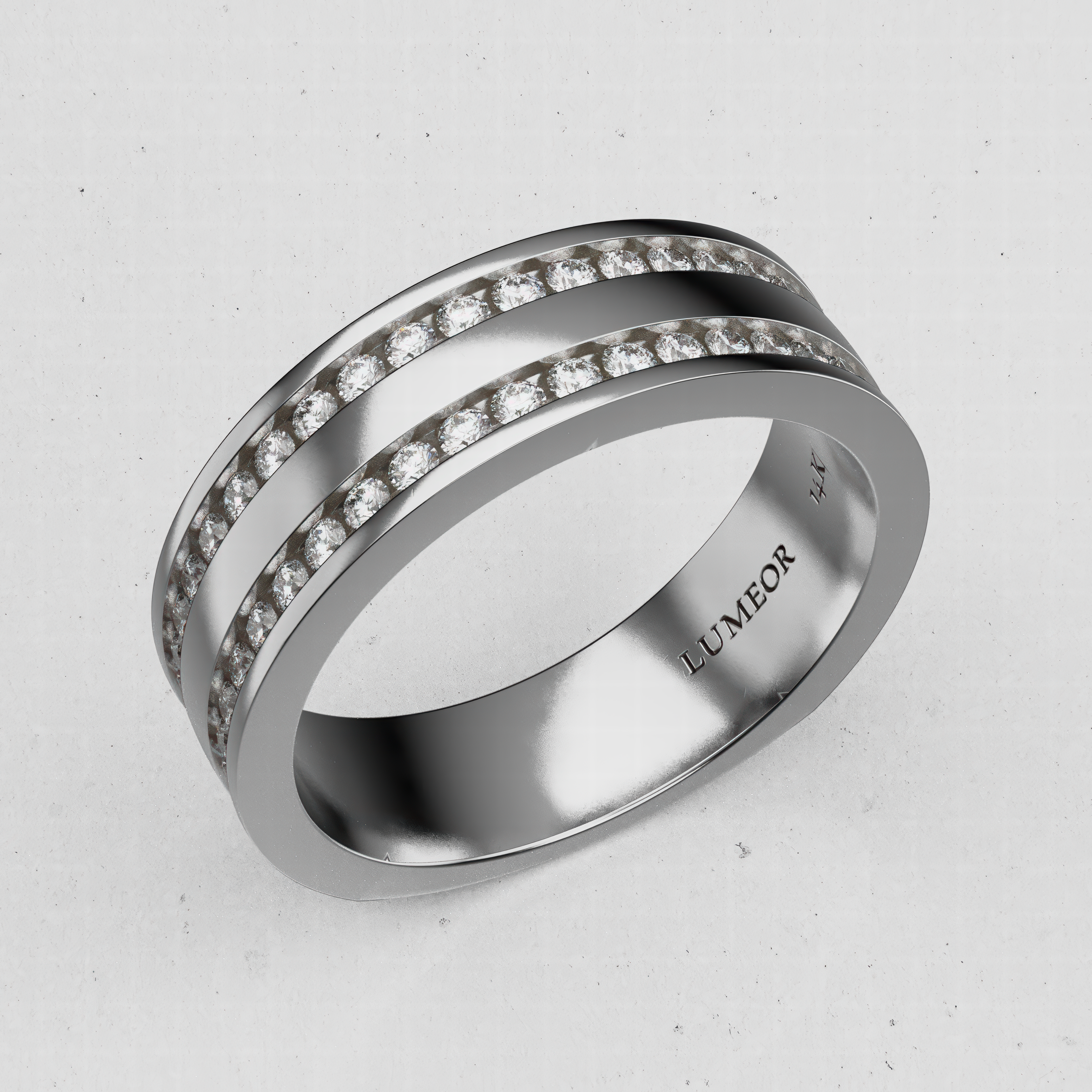 14K Men's Double Channel Diamond Wedding Band