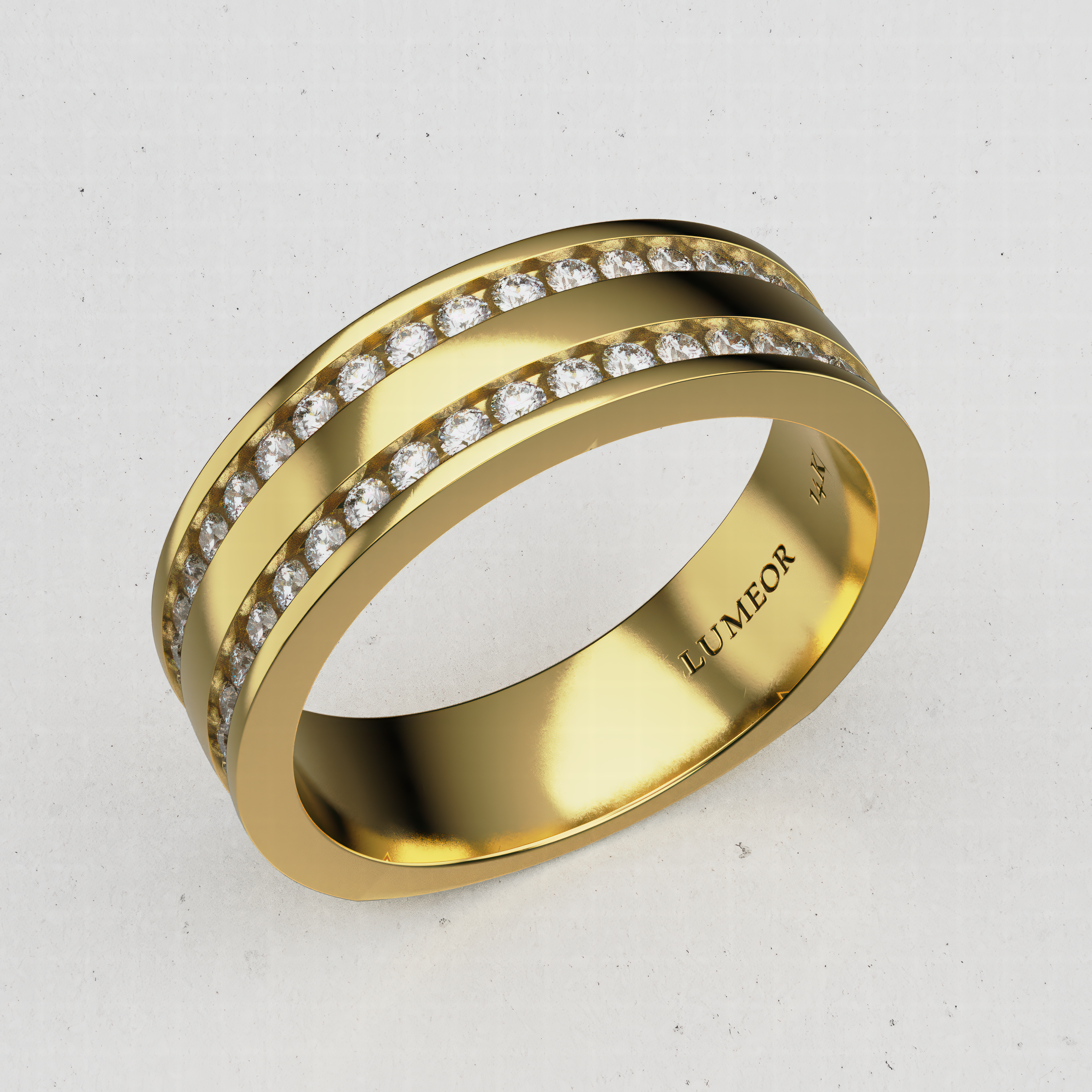 14K Men's Double Channel Diamond Wedding Band