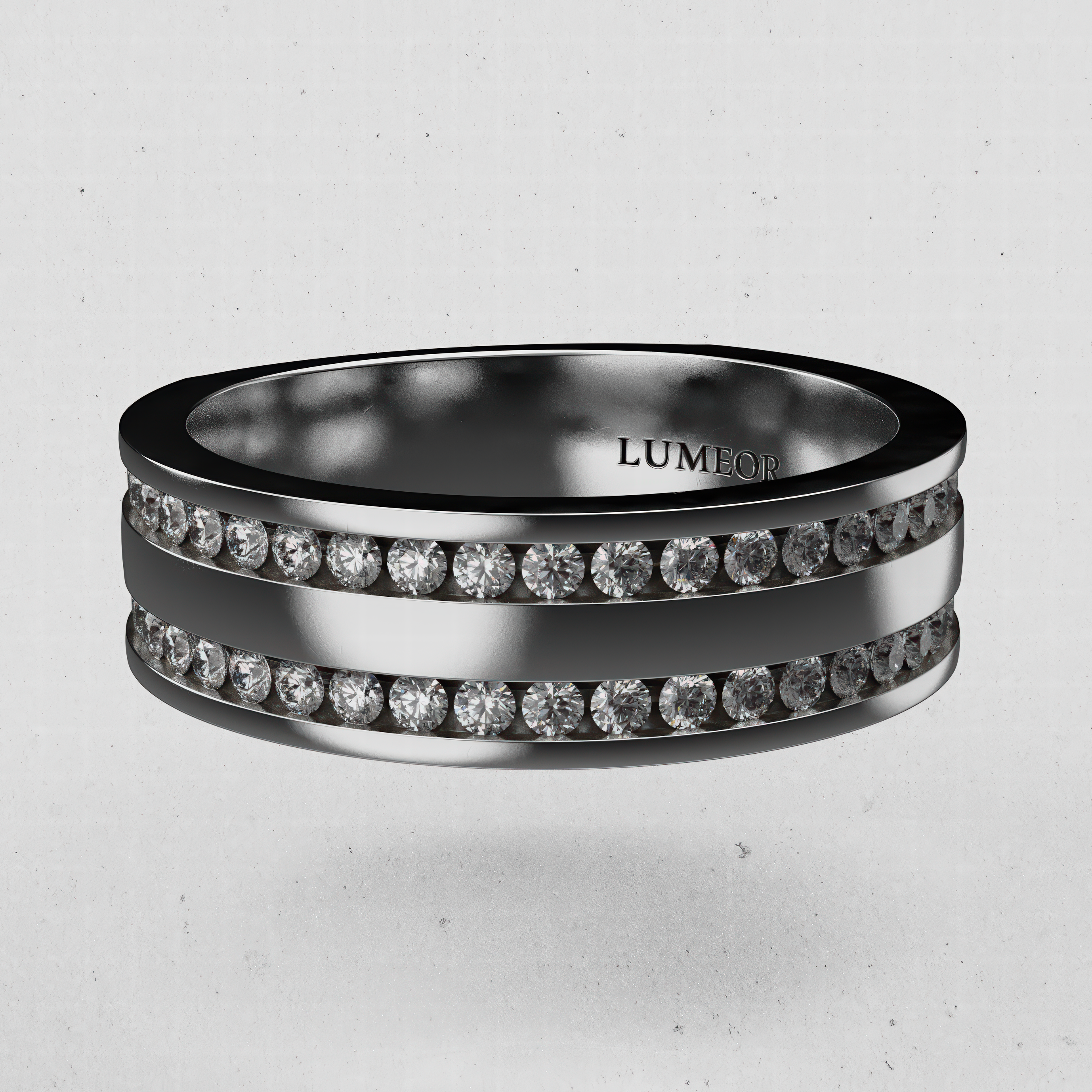 14K Men's Double Channel Diamond Wedding Band