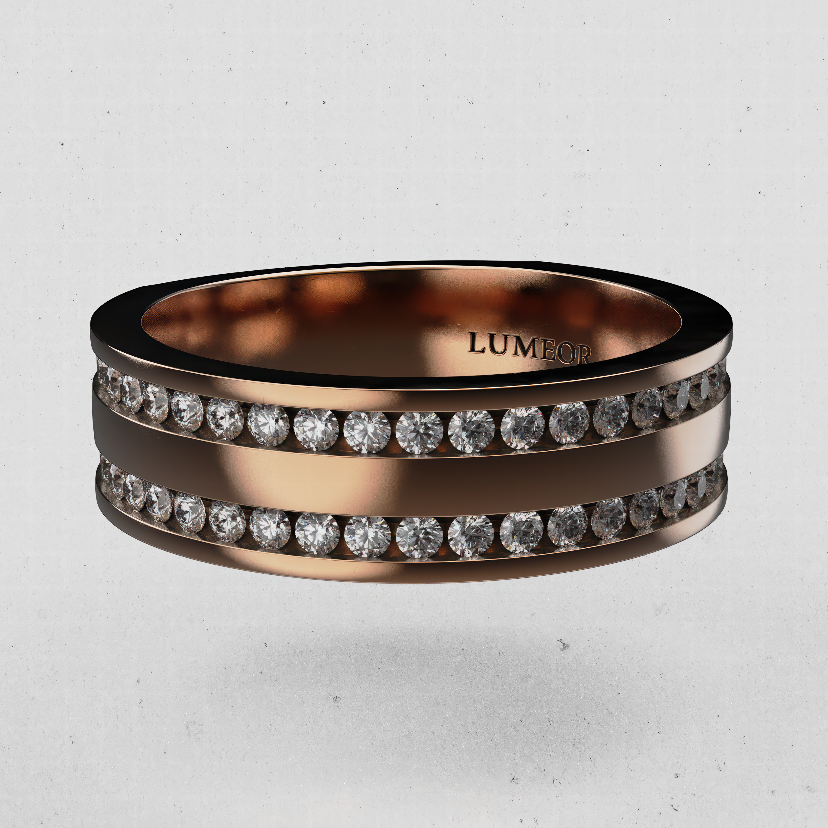 14K Men's Double Channel Diamond Wedding Band