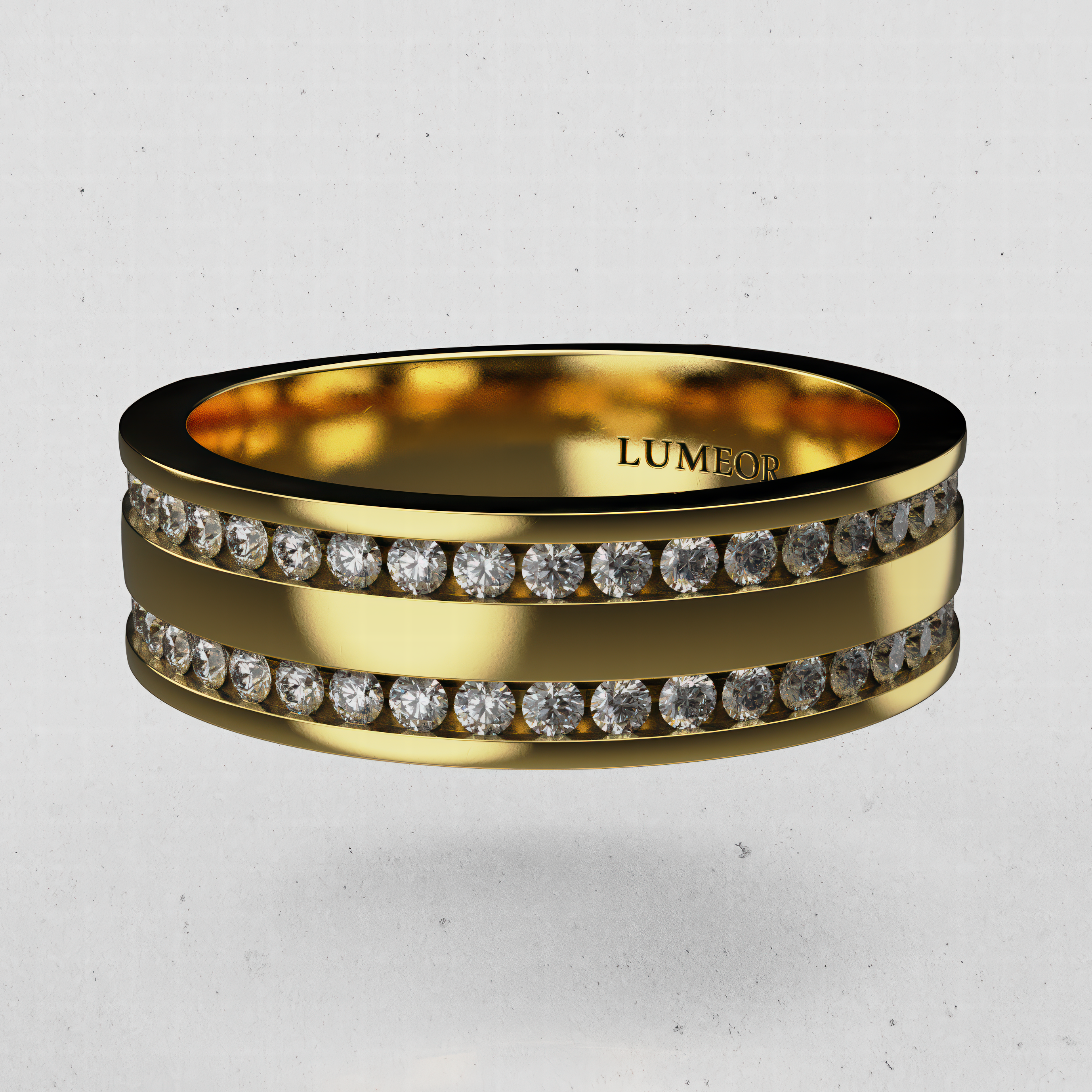 14K Men's Double Channel Diamond Wedding Band